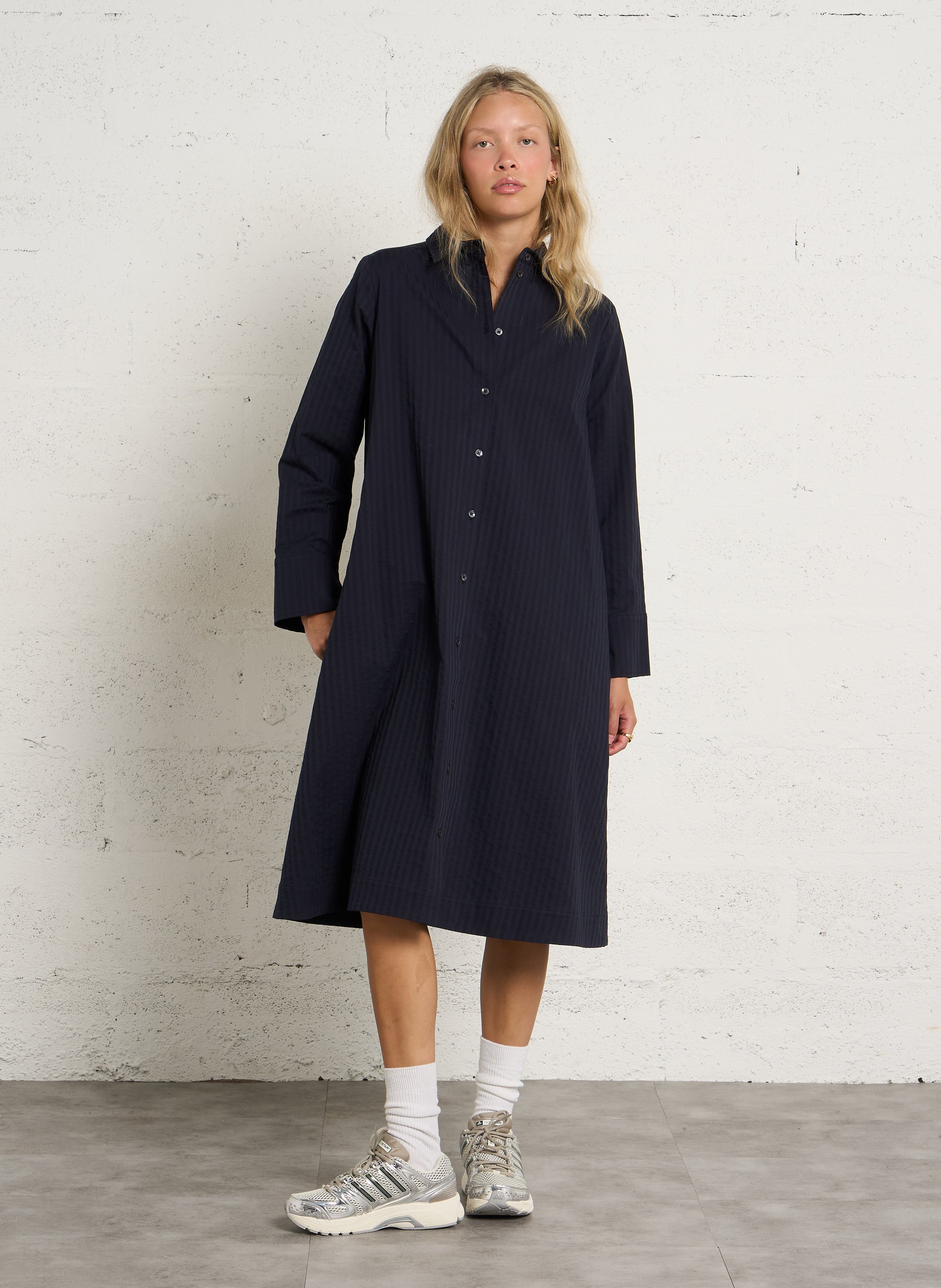 Robe midi évasée rayée en coton RUE DE TOKYO Bleu