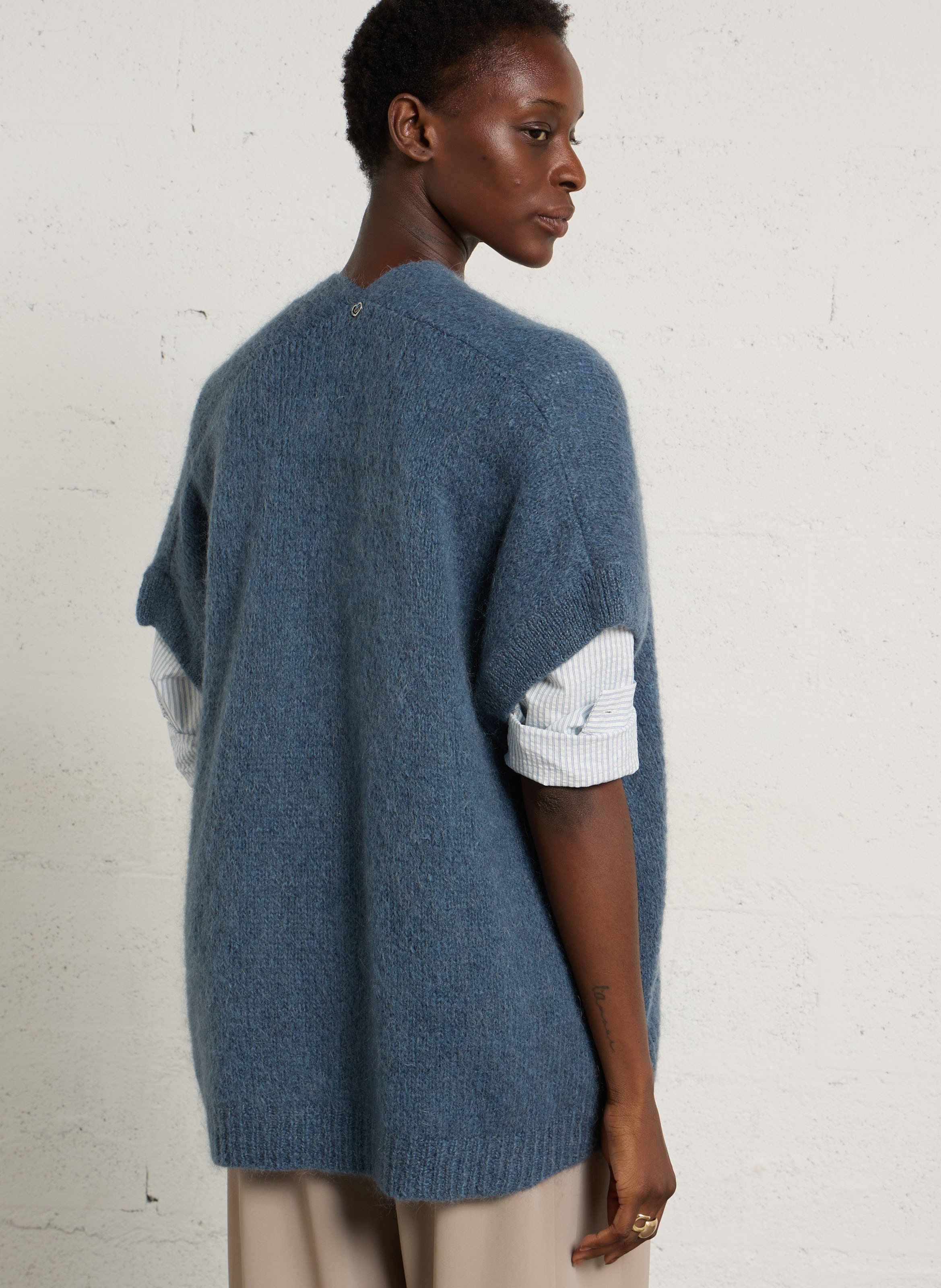 Sleeveless wool-blend cardigan PLEASE Blue