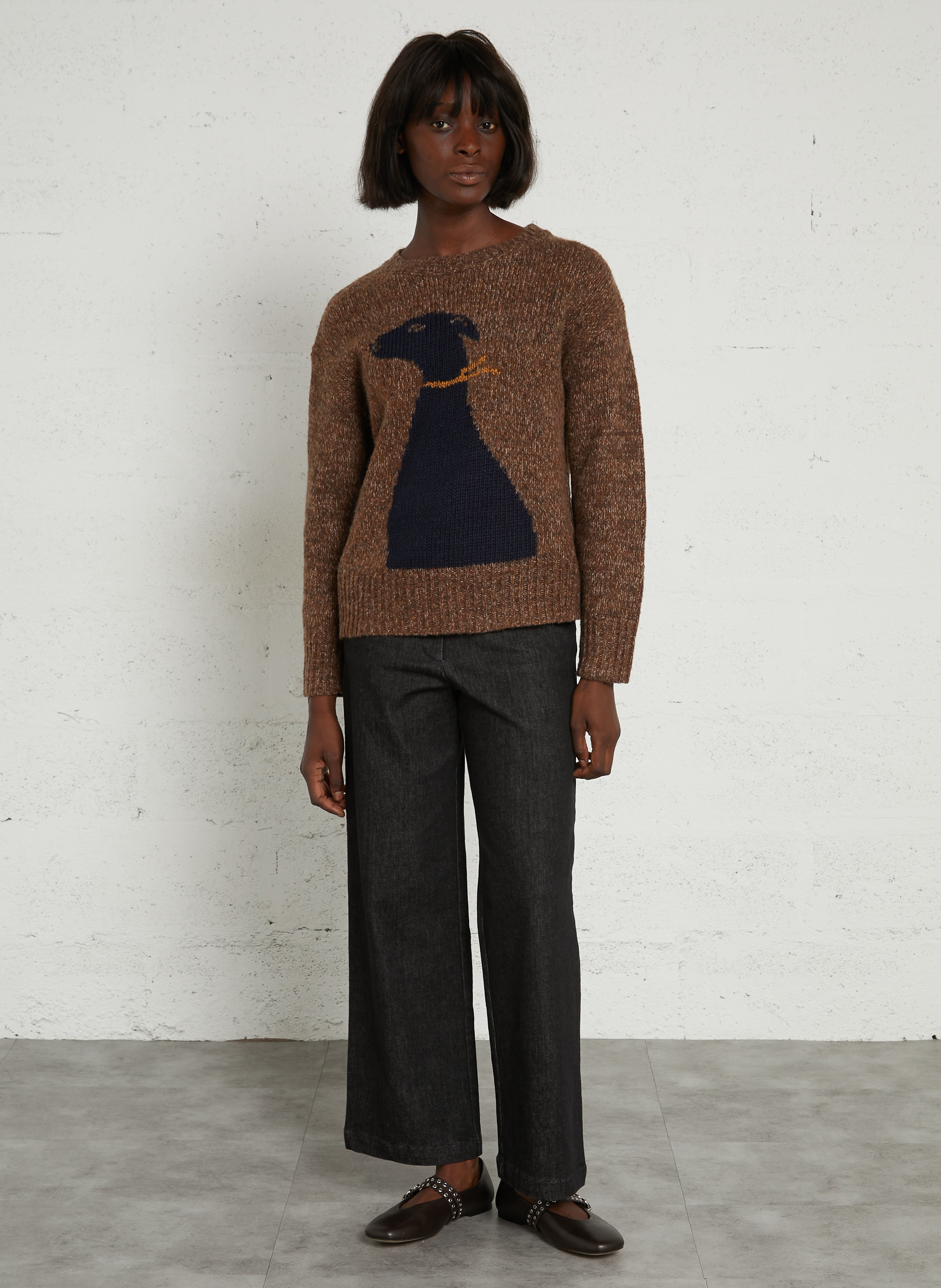 Pull droit col rond en laine mélangée imprimée NICE THINGS Marron