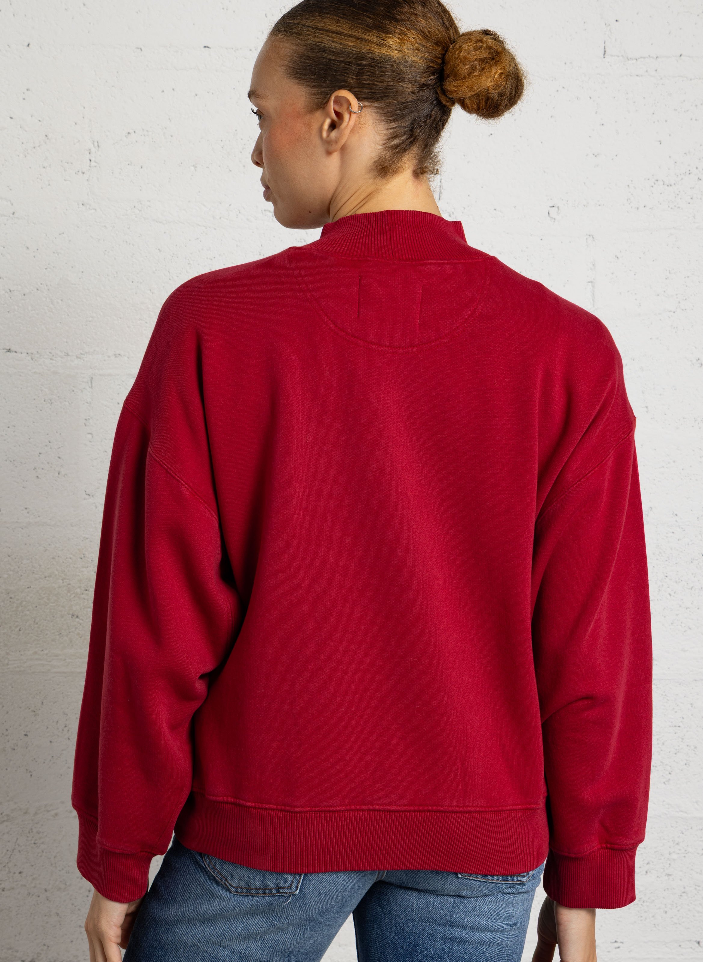 Loose fit high neck printed sweatshirt in blended cotton. LEON & HARPER Red
