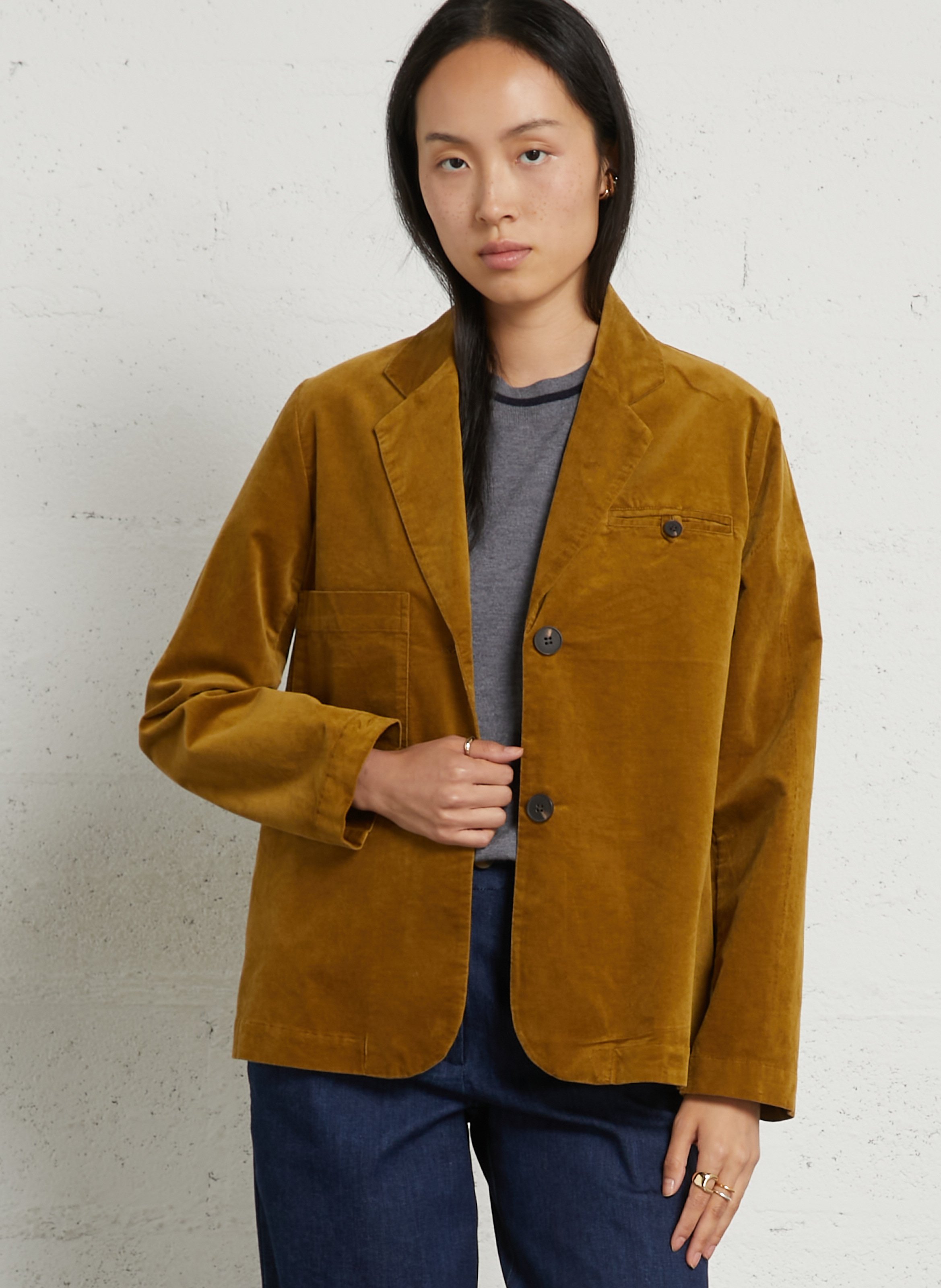 Blazer slim velours en coton mélangé NICE THINGS Vert