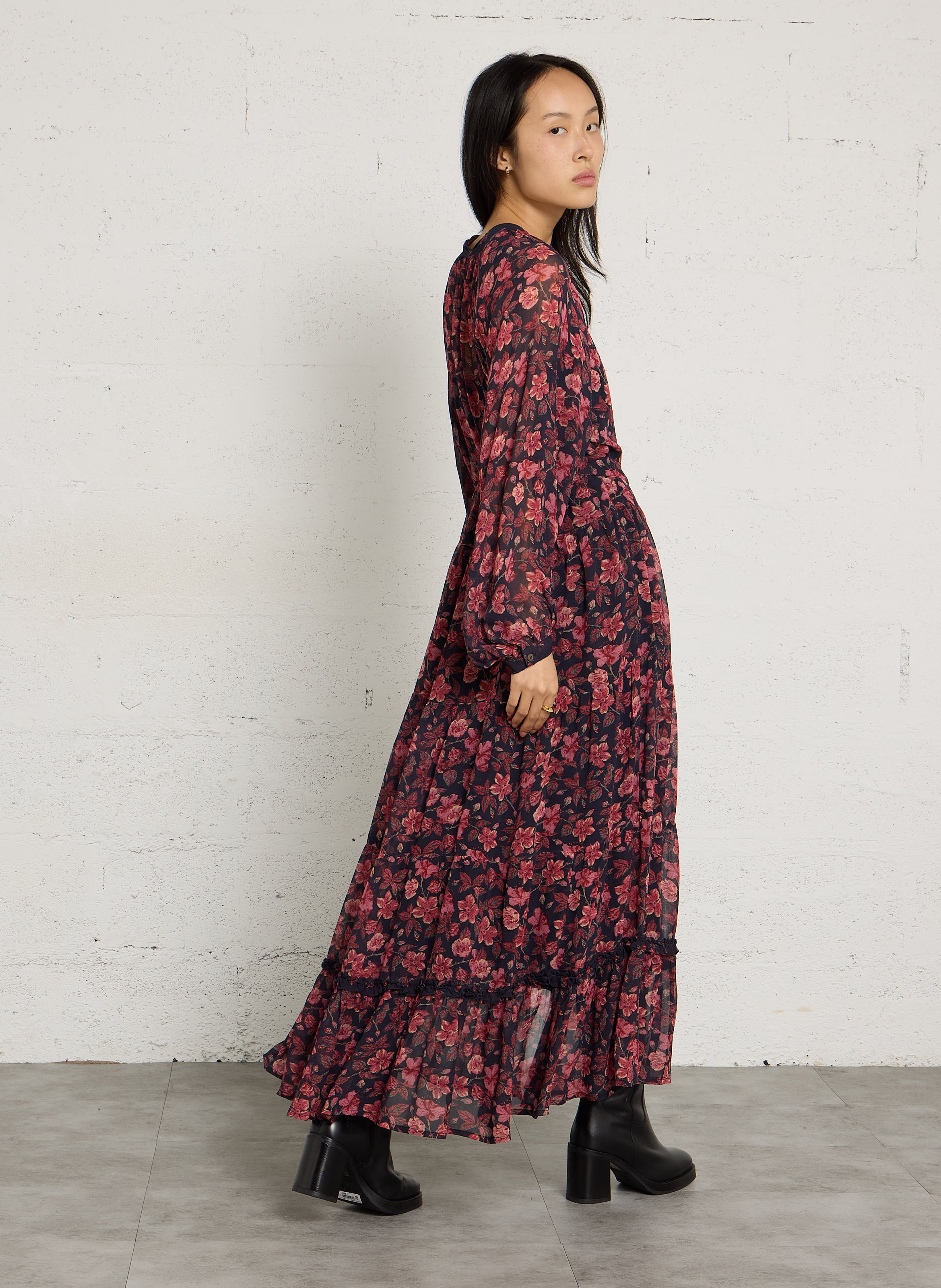 Lange jurk met ceintuur en print MAISON HOTEL Roze