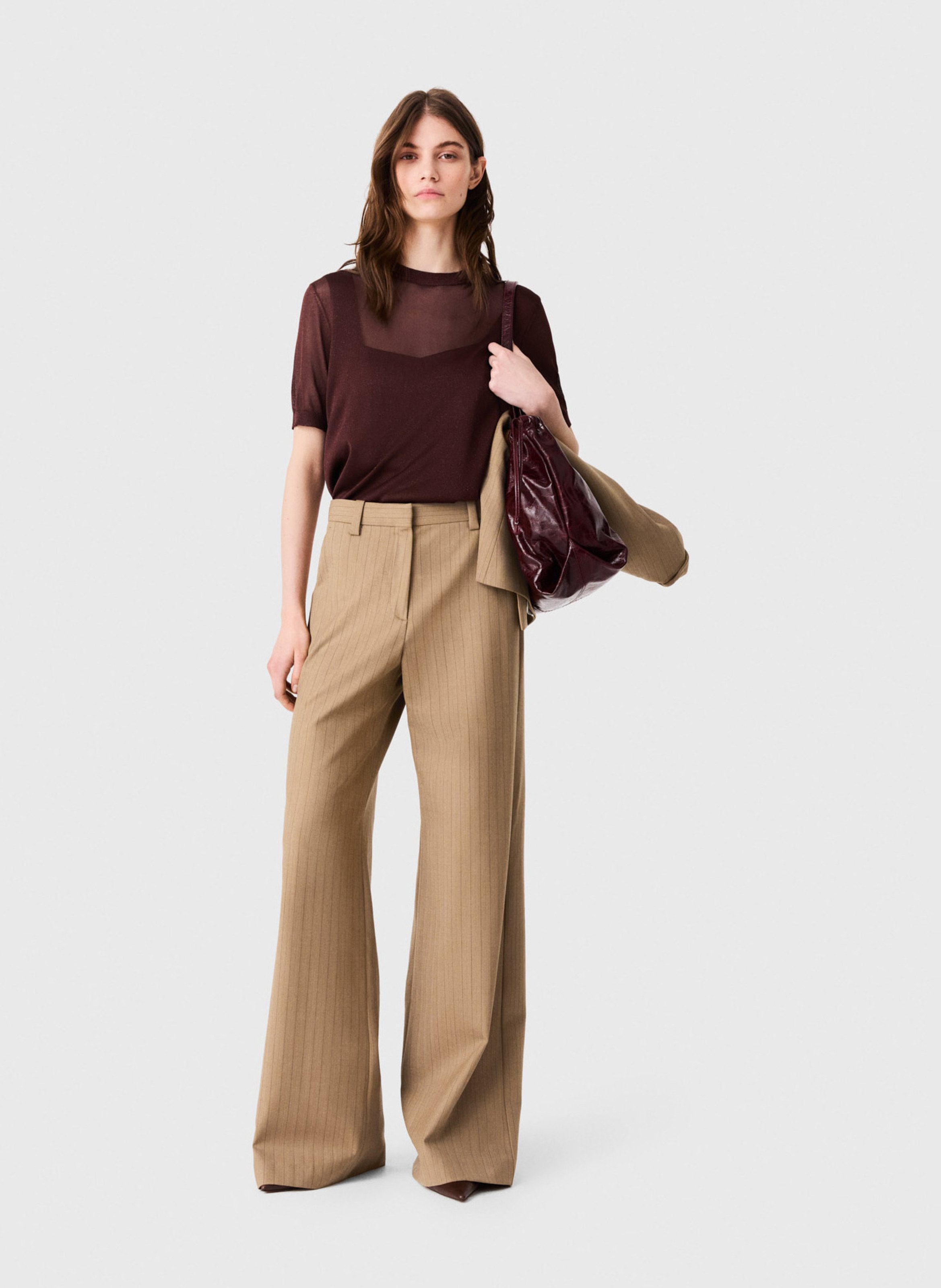 Pantalon évasé en laine mélangée MAJE Beige