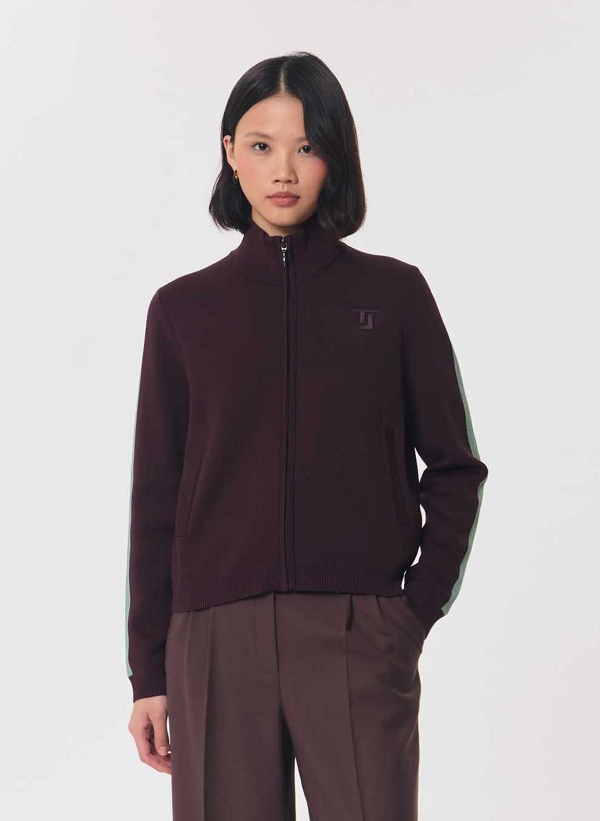 Sleeveless high-neck oversized knit cardigan TARA JARMON Purple