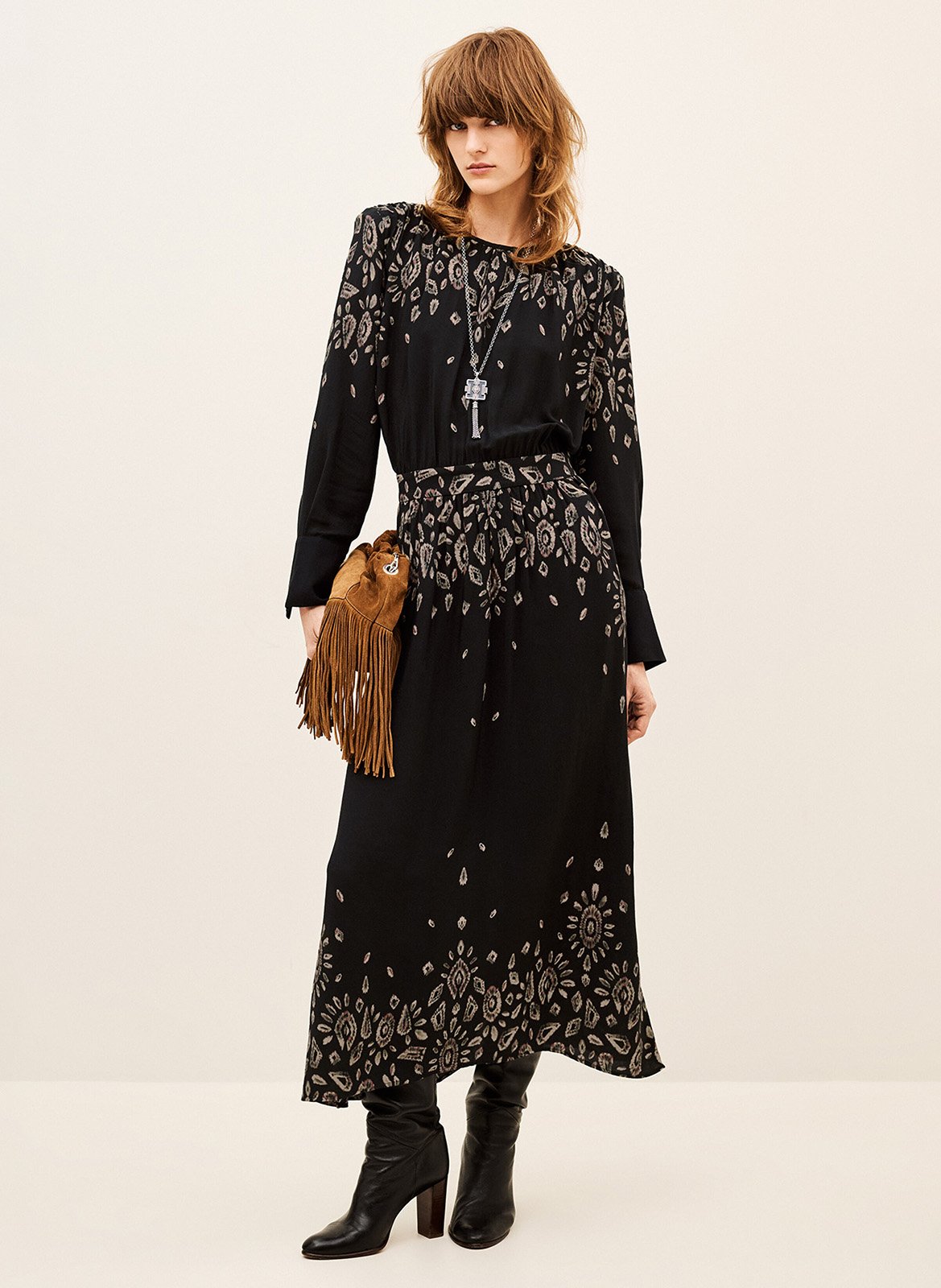 Long printed round-neck dress BA&SH Black