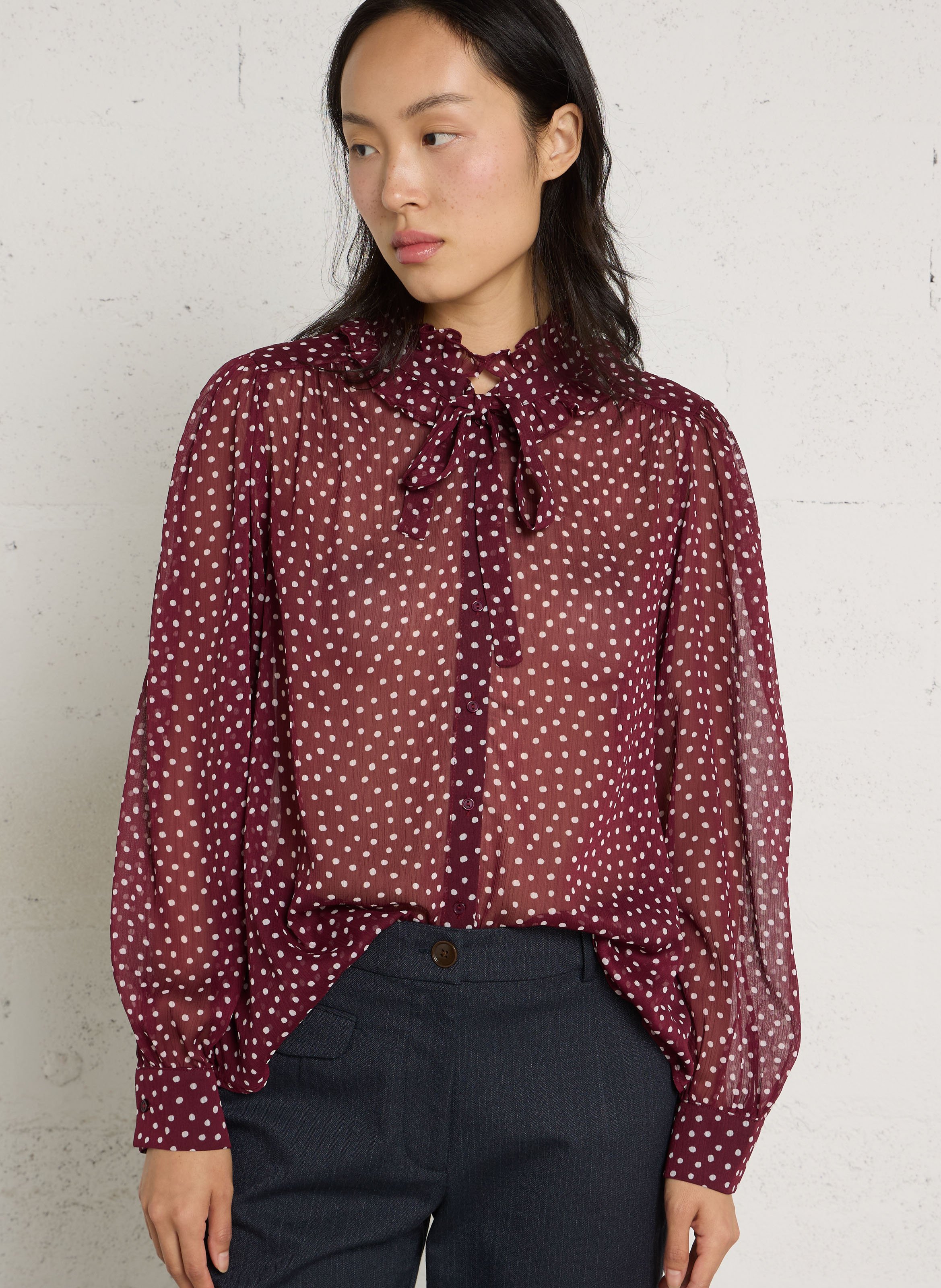 Bluse mit Volantkragen und gepunktetem Muster SUD EXPRESS Rot