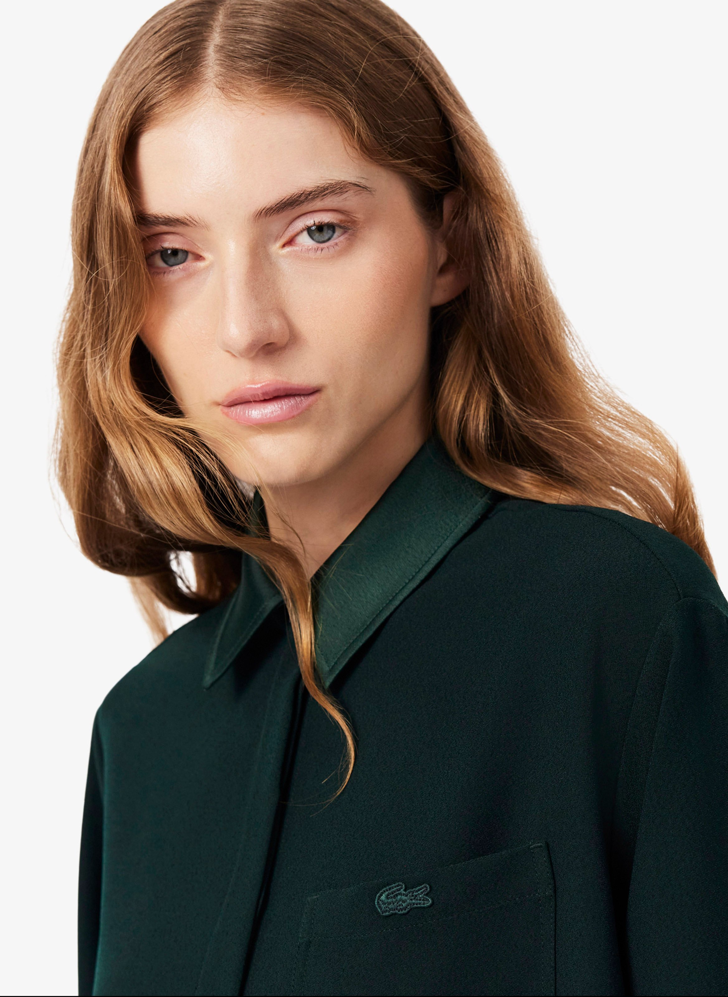 Chemise ample unie à détails satiné LACOSTE Vert