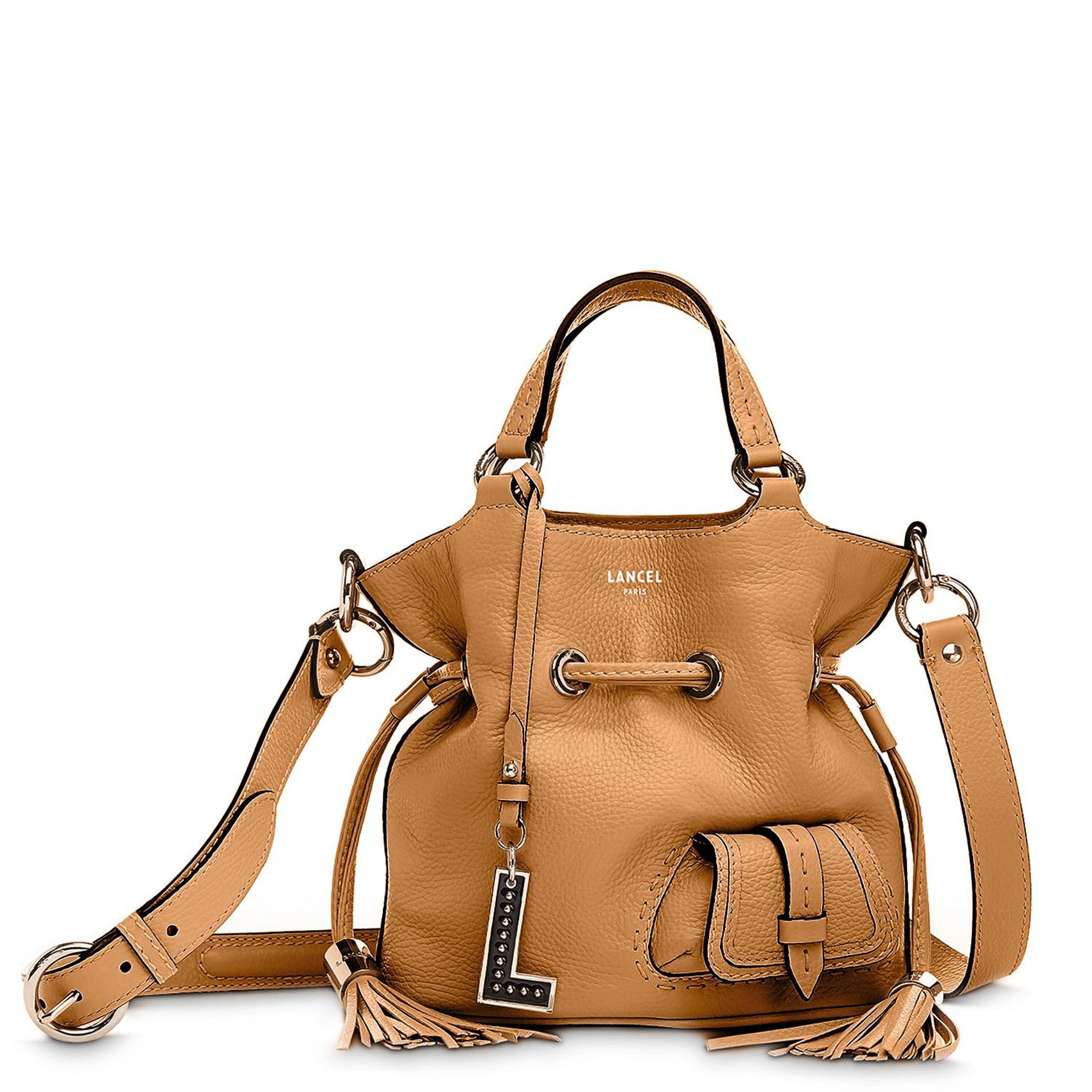 Sac seau en cuir grainé LANCEL Marron