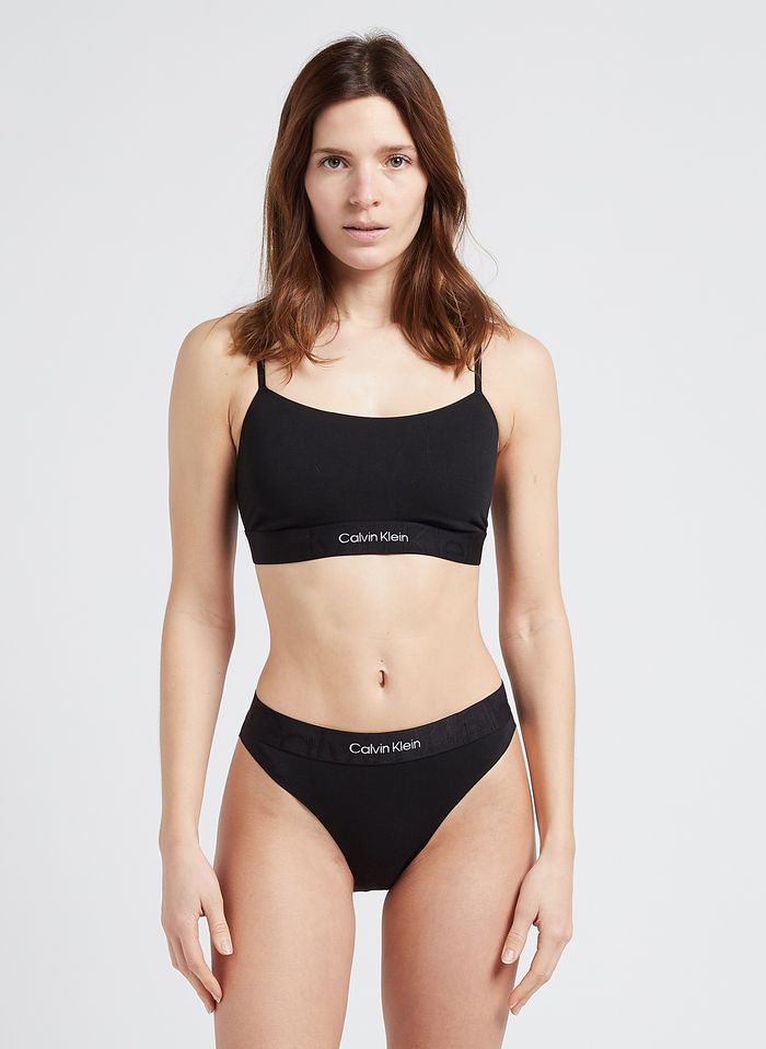 Black Cotton-blend sports bra with printed logo