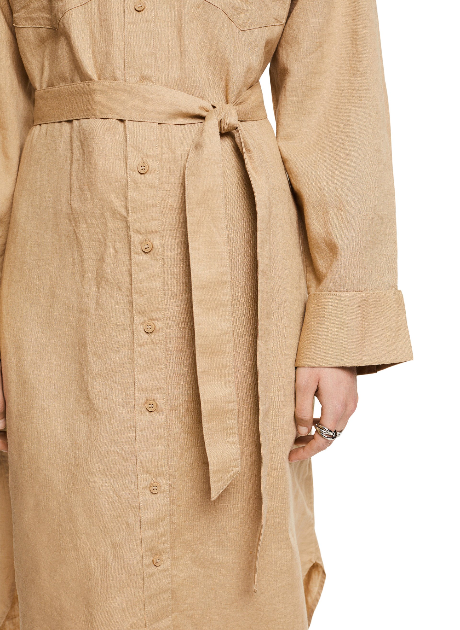 Linen and cotton shirt dress ESPRIT Beige