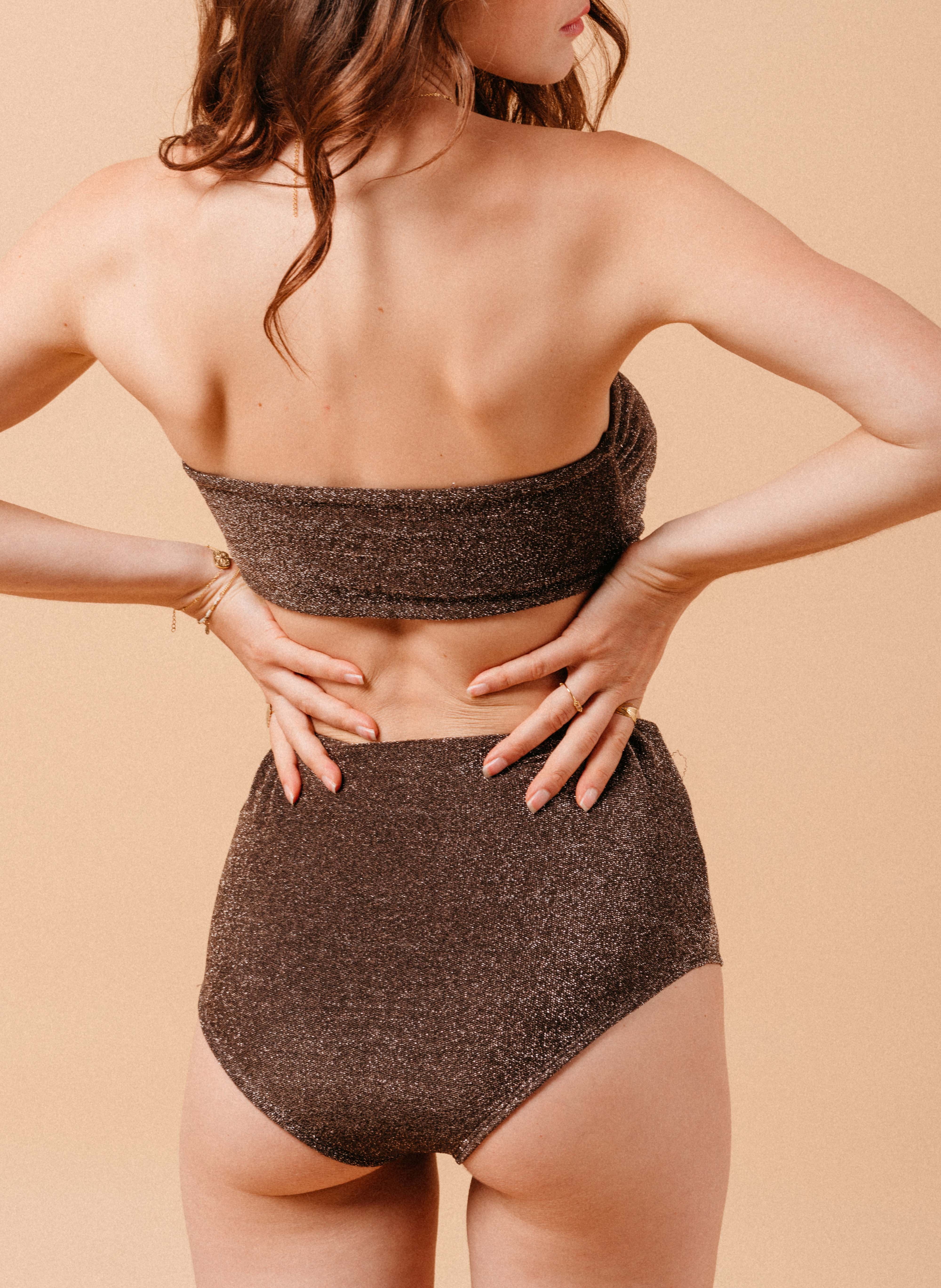 Bikini taille haute métallisé GRACE ET MILA Marron