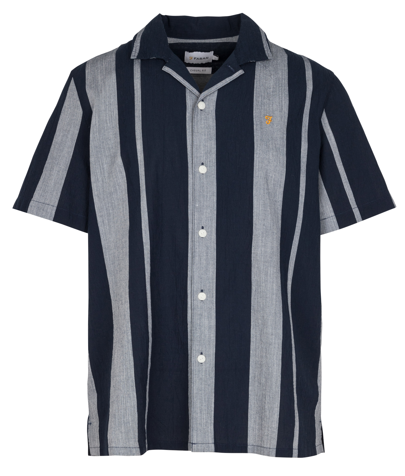 Straight Cuban collar striped cotton shirt FARAH Blue