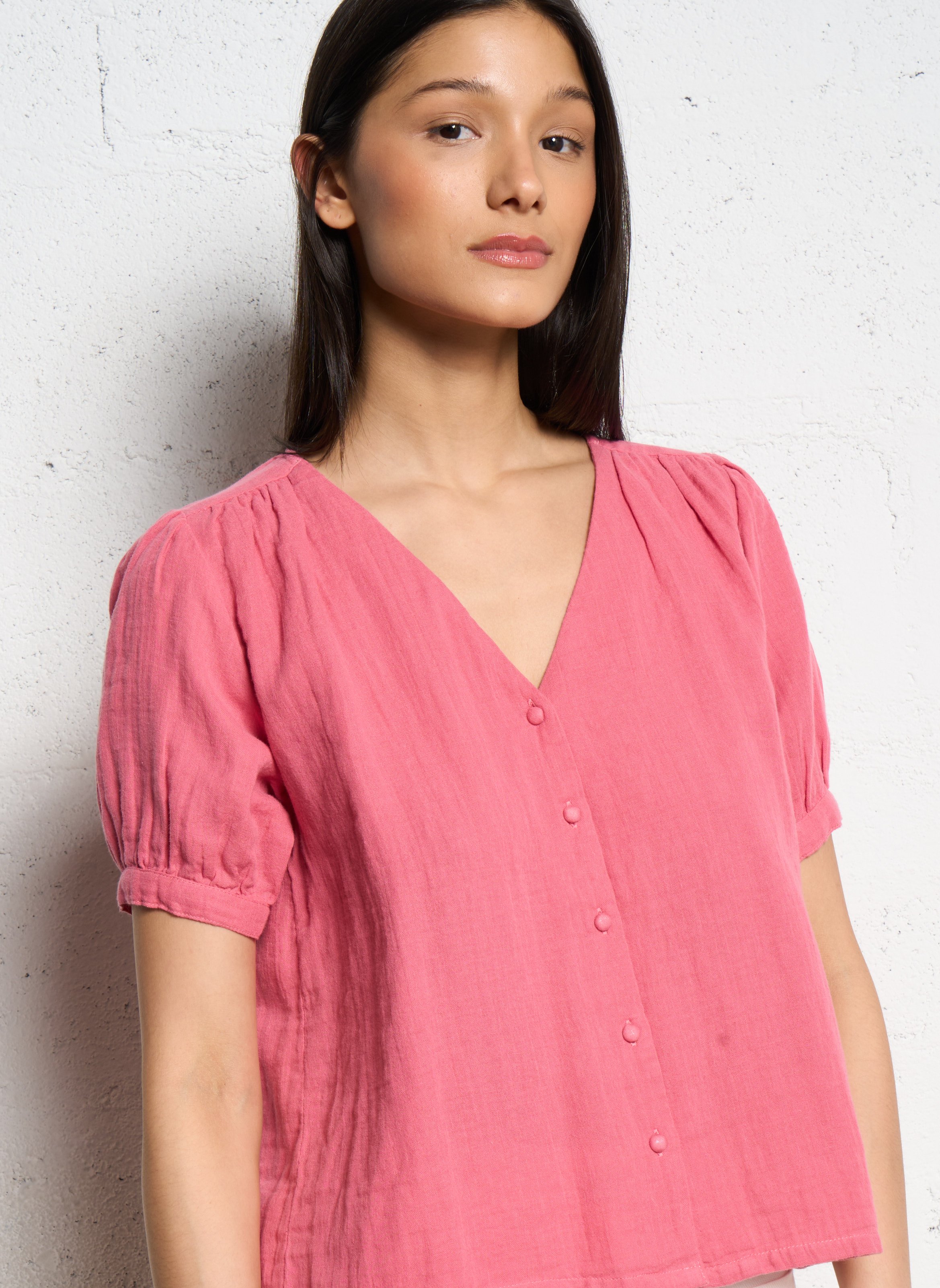 Cotton gauze V-neck top LA PETITE ETOILE Pink