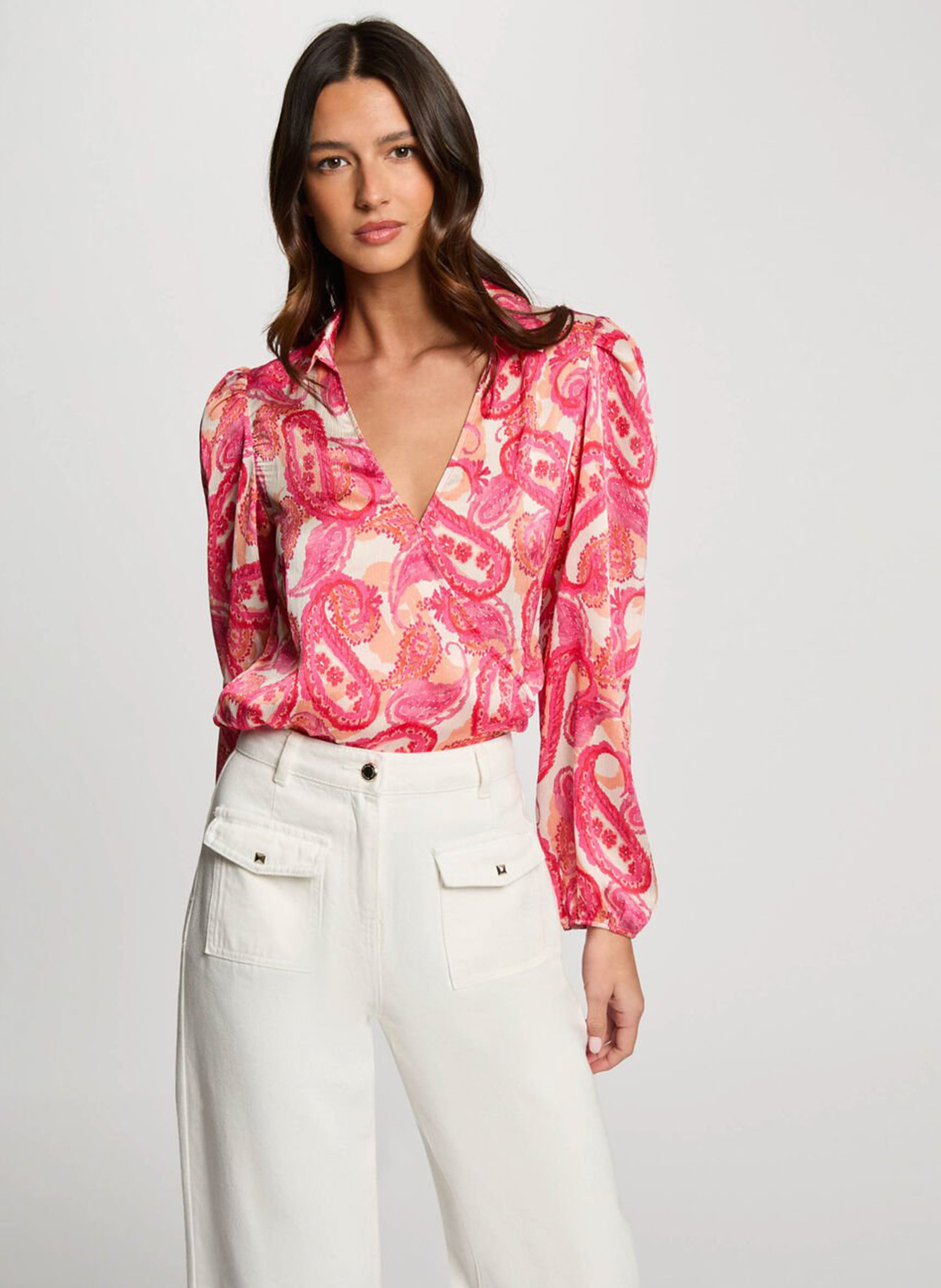 Blusa diritta con scollo a v a motivi Rosa Morgan Donna Place