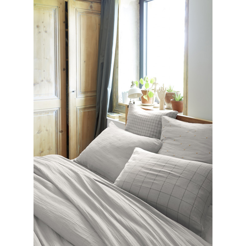 Cotton percale pillow case L'EFFET PAPILLON Grey
