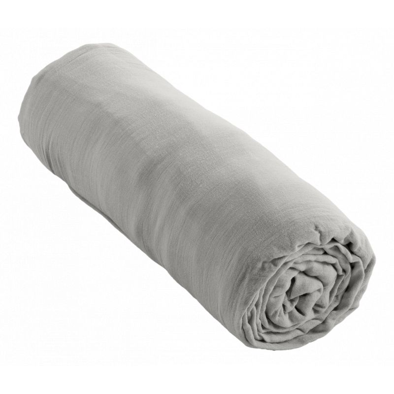 "Fitted sheet "Gaia" all sizes in "cotton gauze"" L'EFFET PAPILLON Grey
