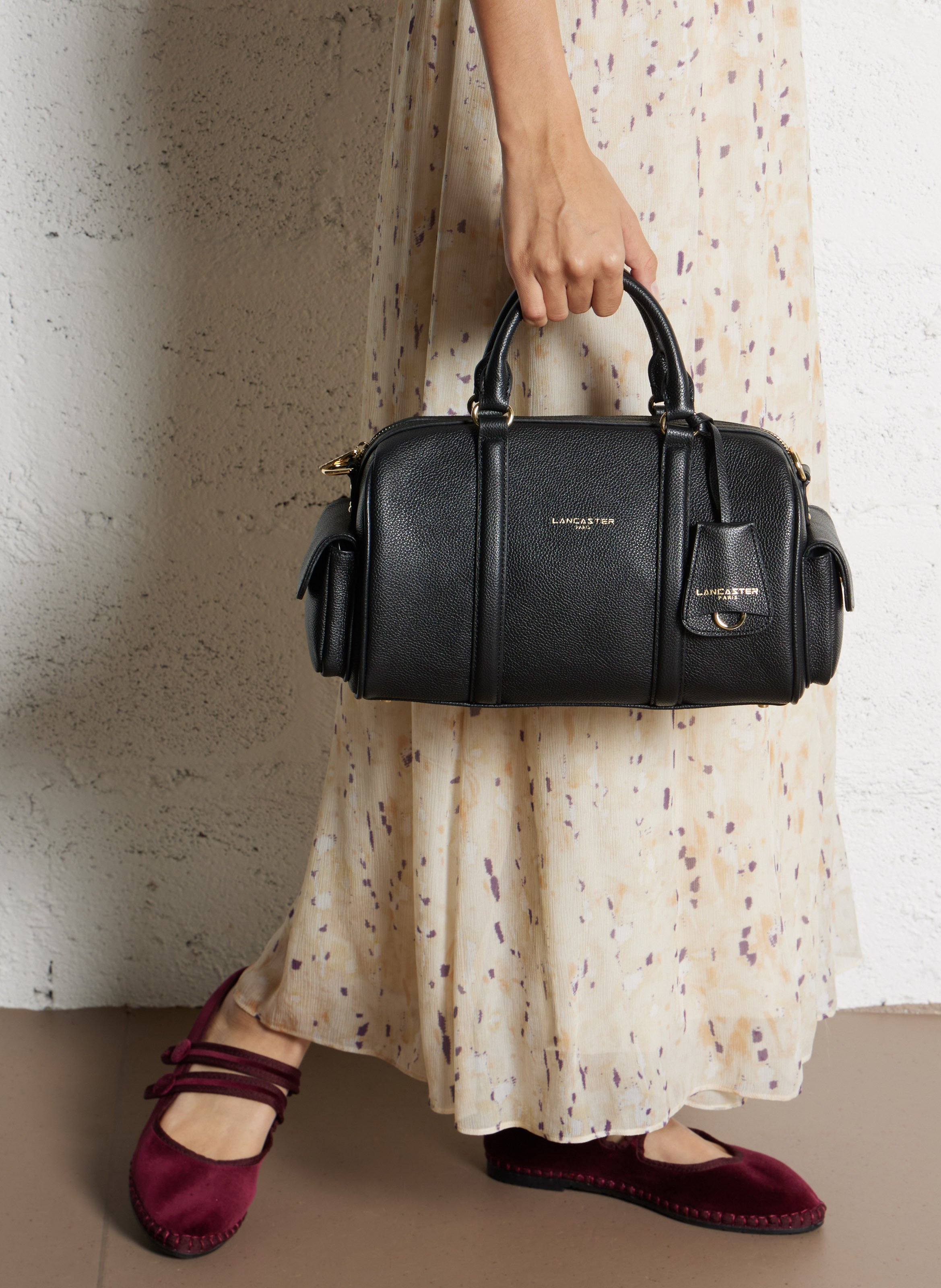 Leather duffle bag LANCASTER PARIS Black