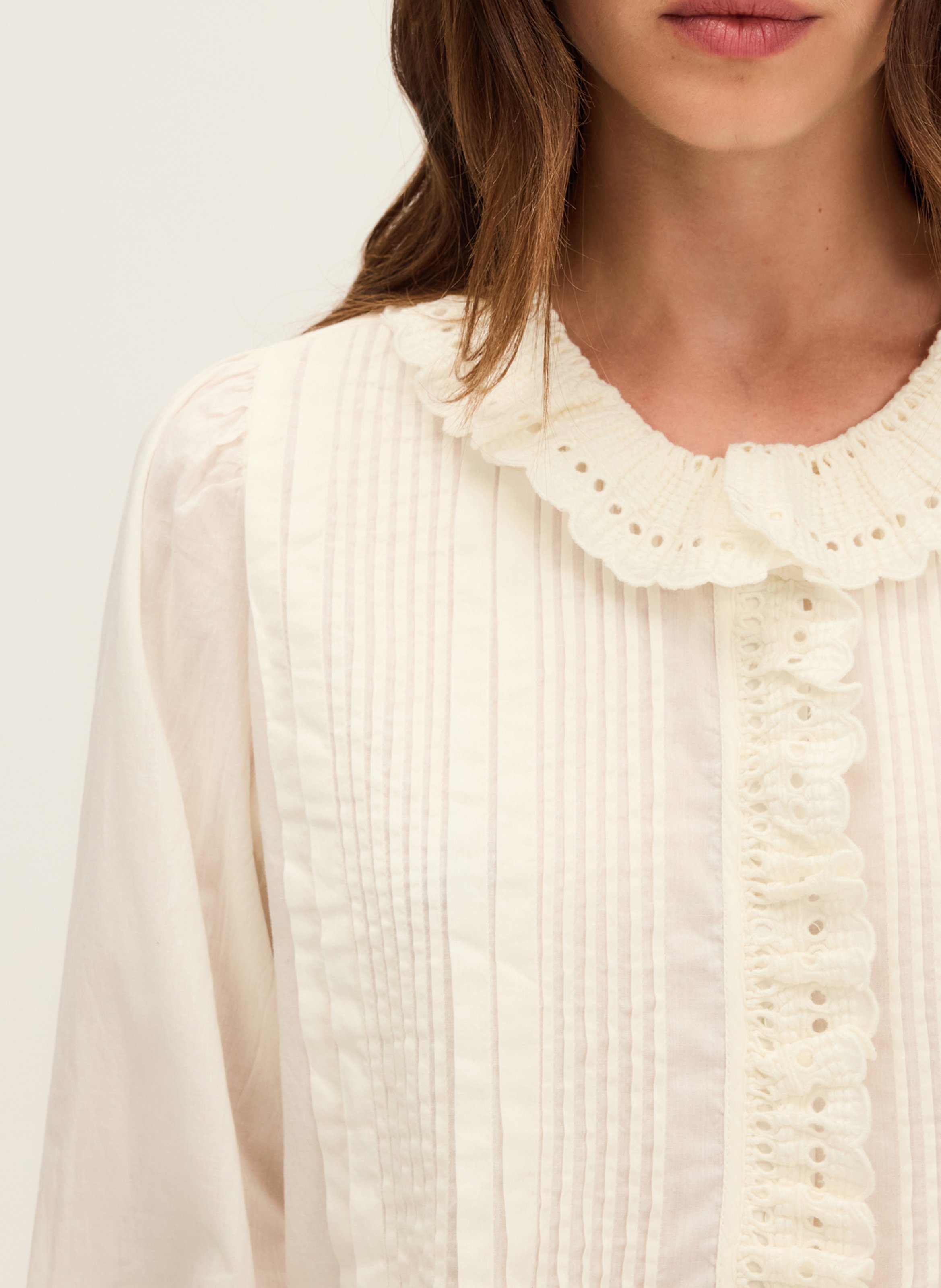 Blouse with plain lace ruffles PABLO Beige