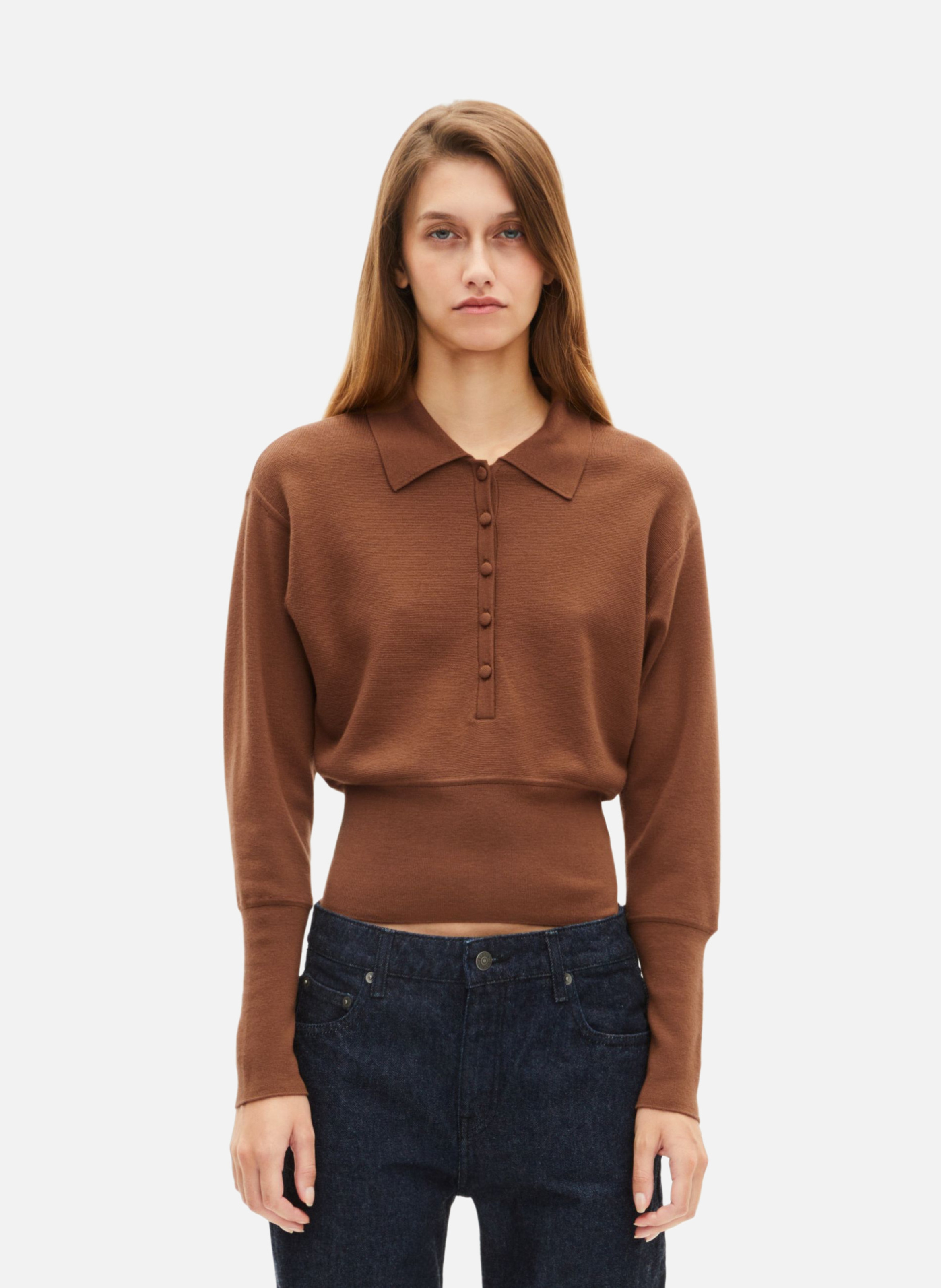 Merino wool blend polo neck sweater THE KOOPLES Brown