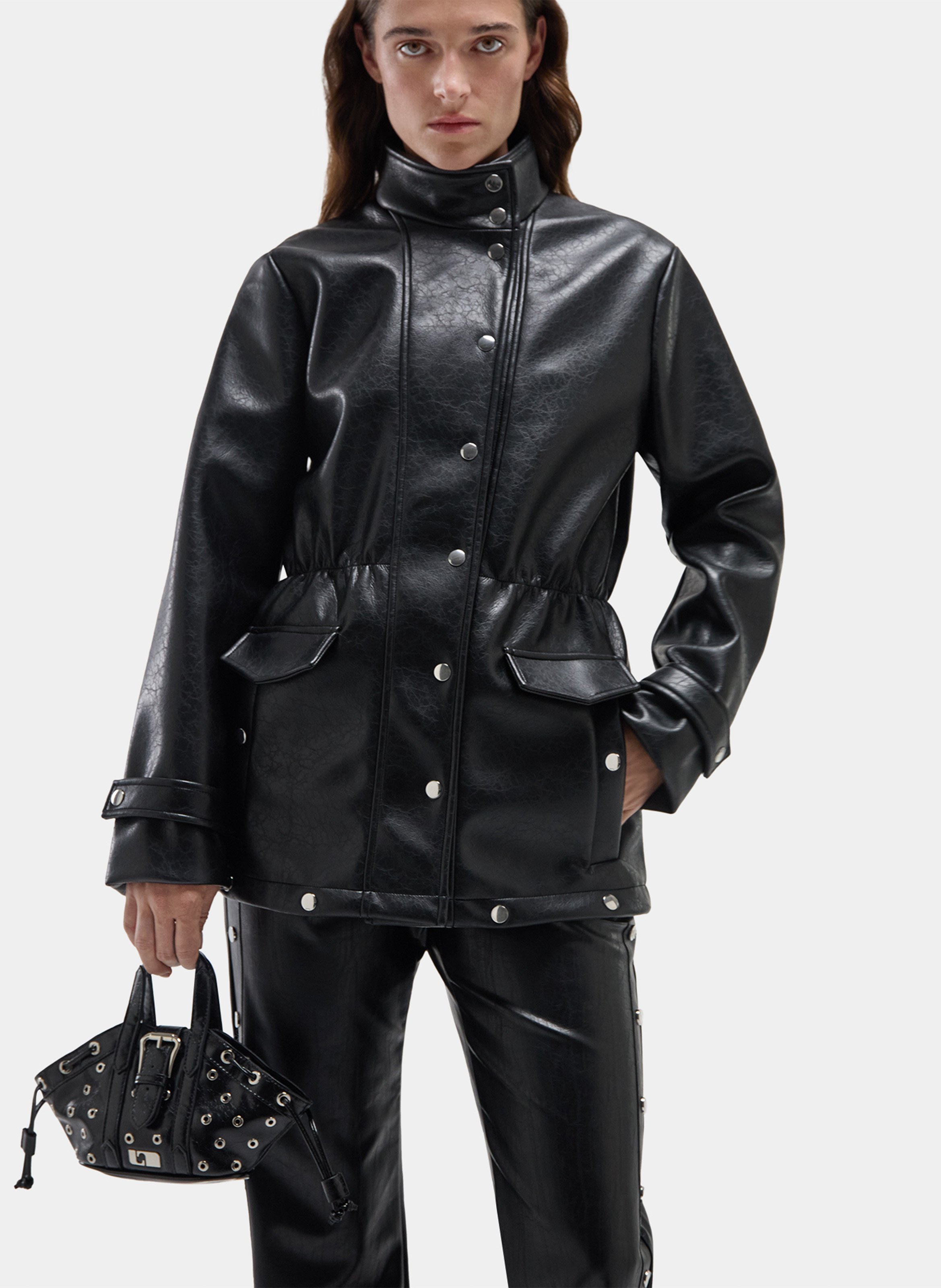 Faux leather jacket with high collar LAAGAM Black