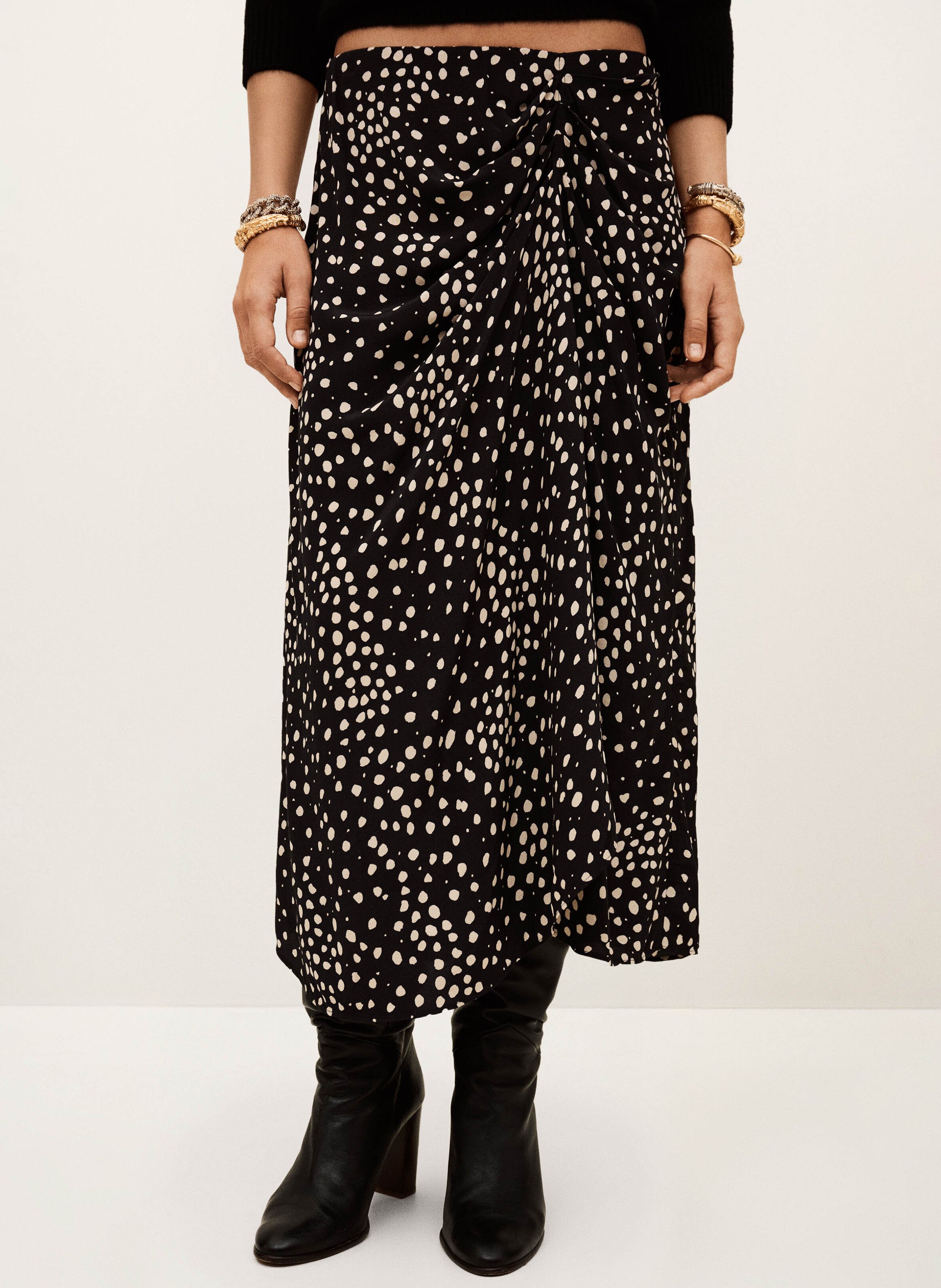 Jupe midi droite motif pois BA&SH Bleu