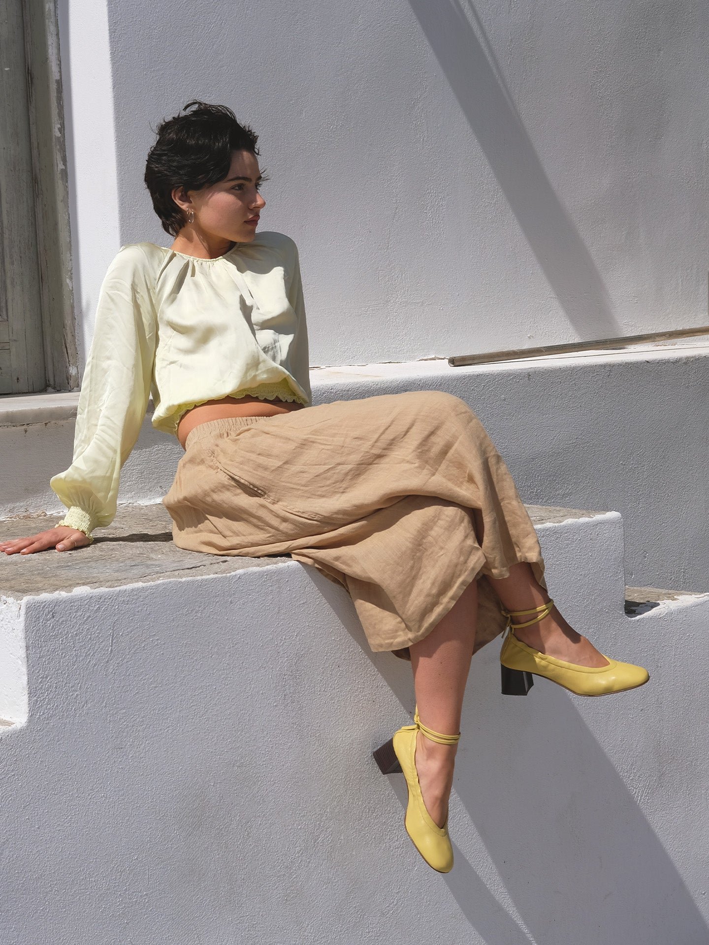 Heeled ballet flats in nappa leather EMZI PARIS Yellow