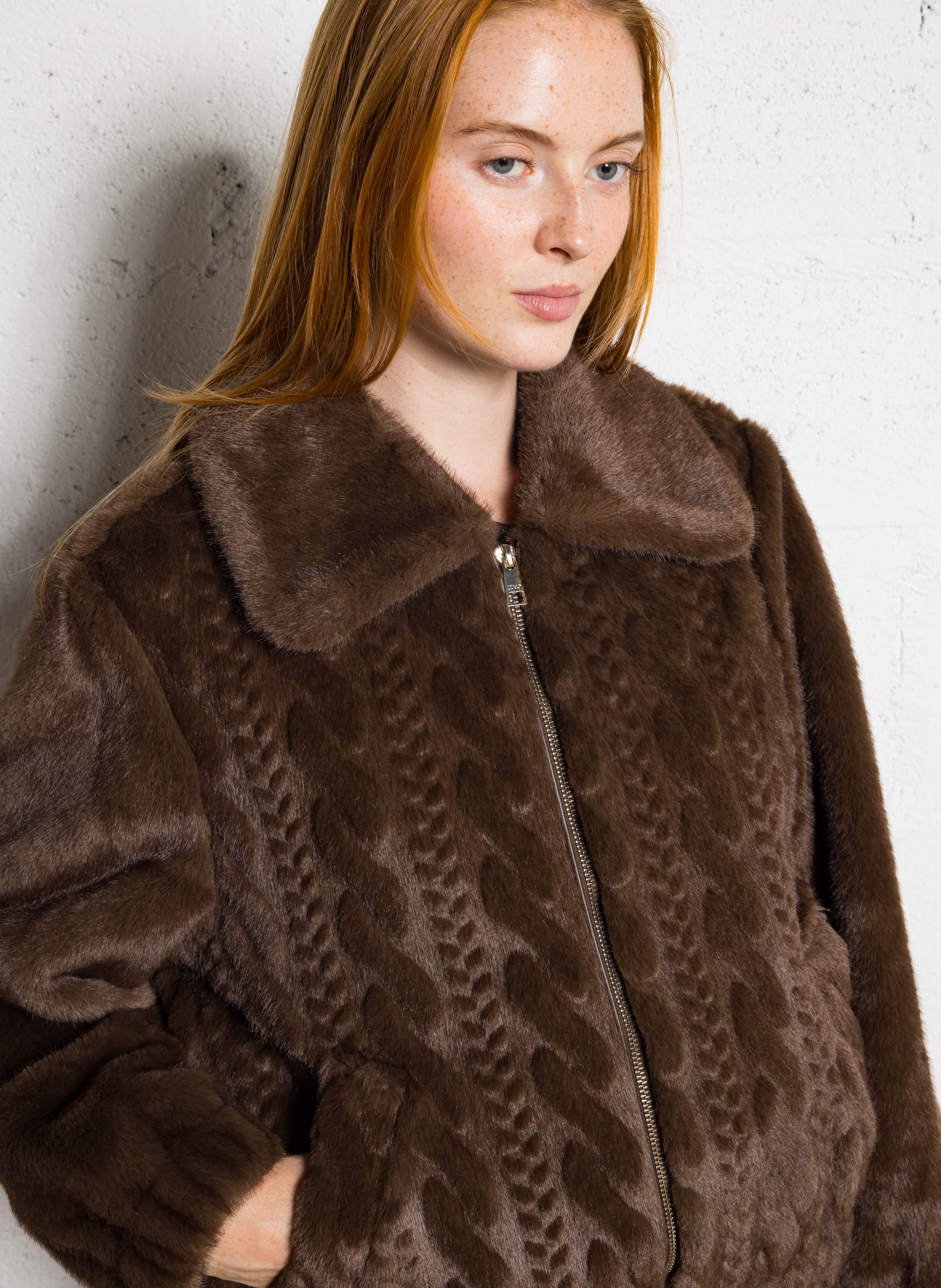 Faux fur coat LIU JO Brown