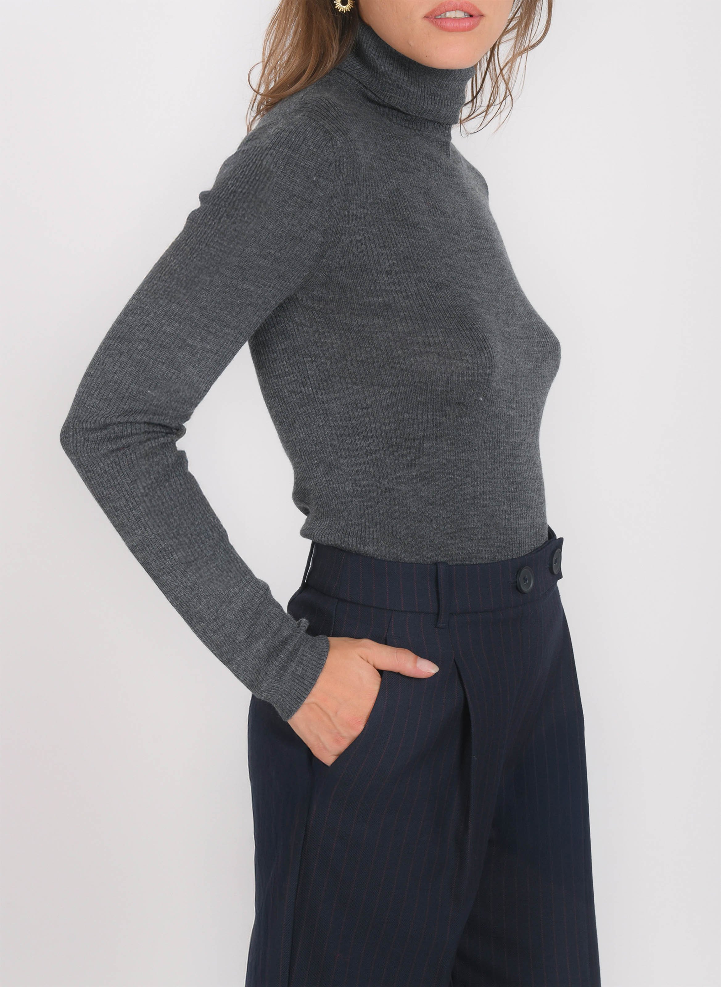 Pull cintré col roulé en laine mélangée KOOKAI Gris