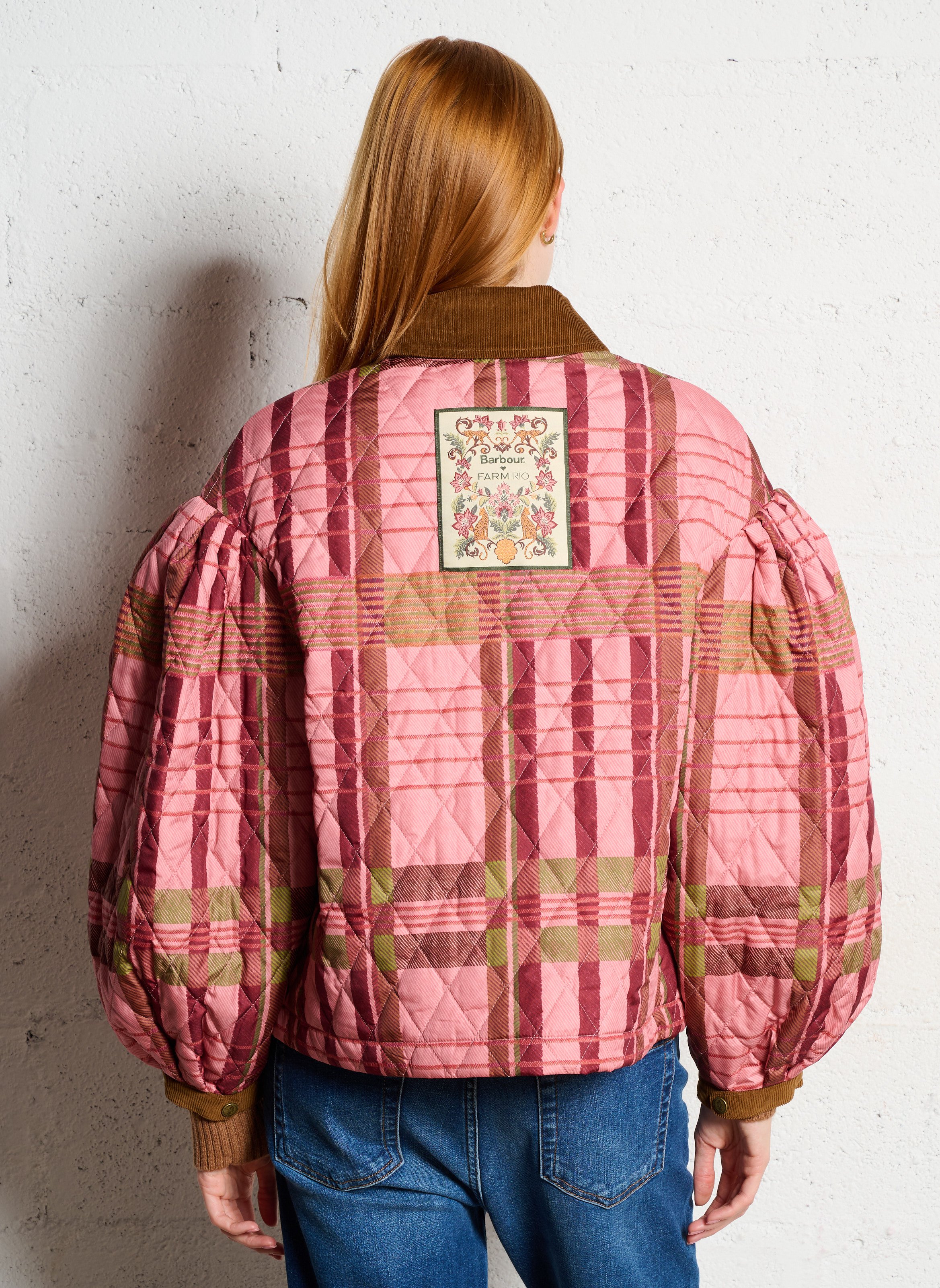 Doudoune col classique imprimé BARBOUR Rose