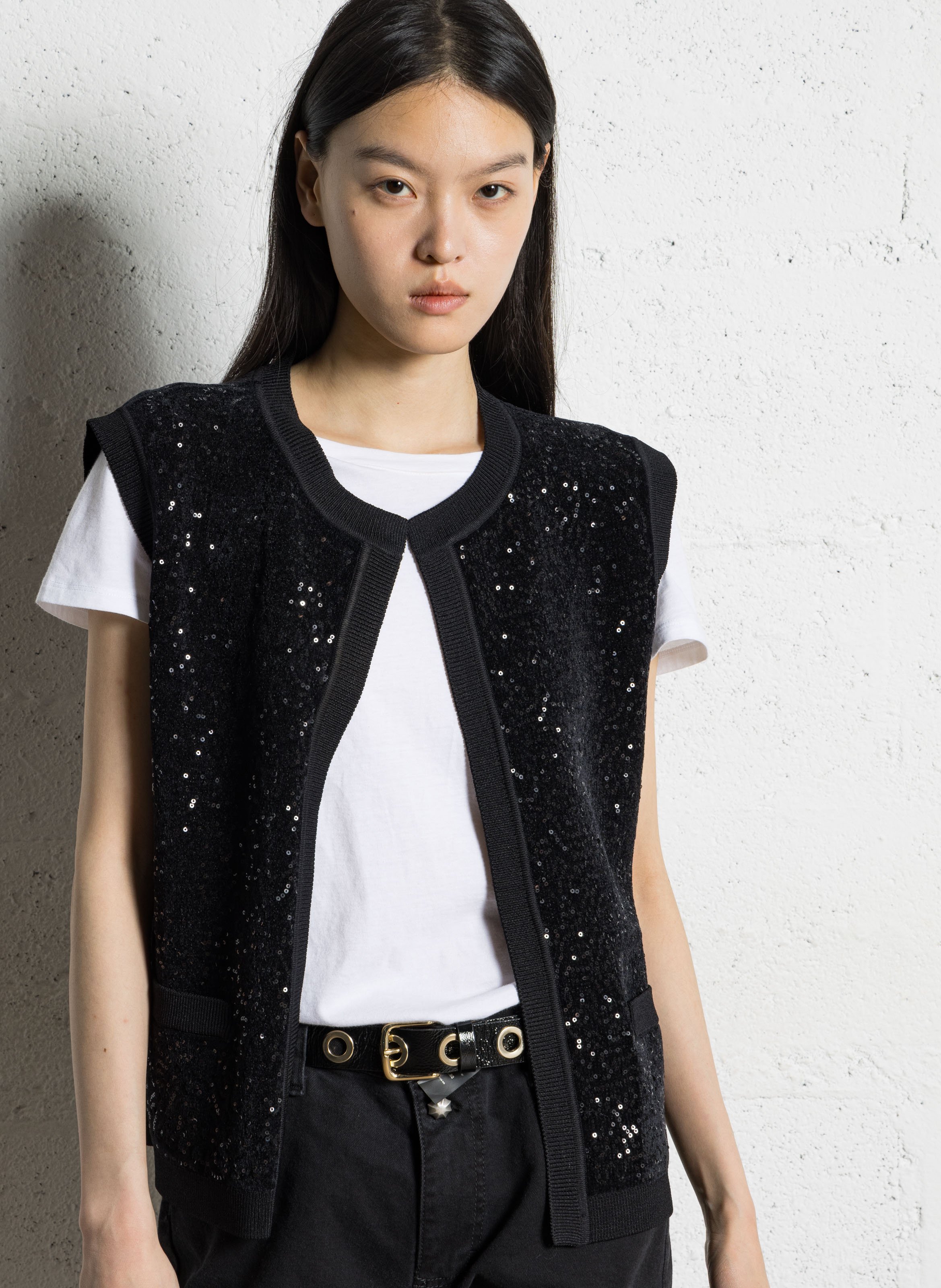 Straight sequin sleeveless vest MAISON 123 Black