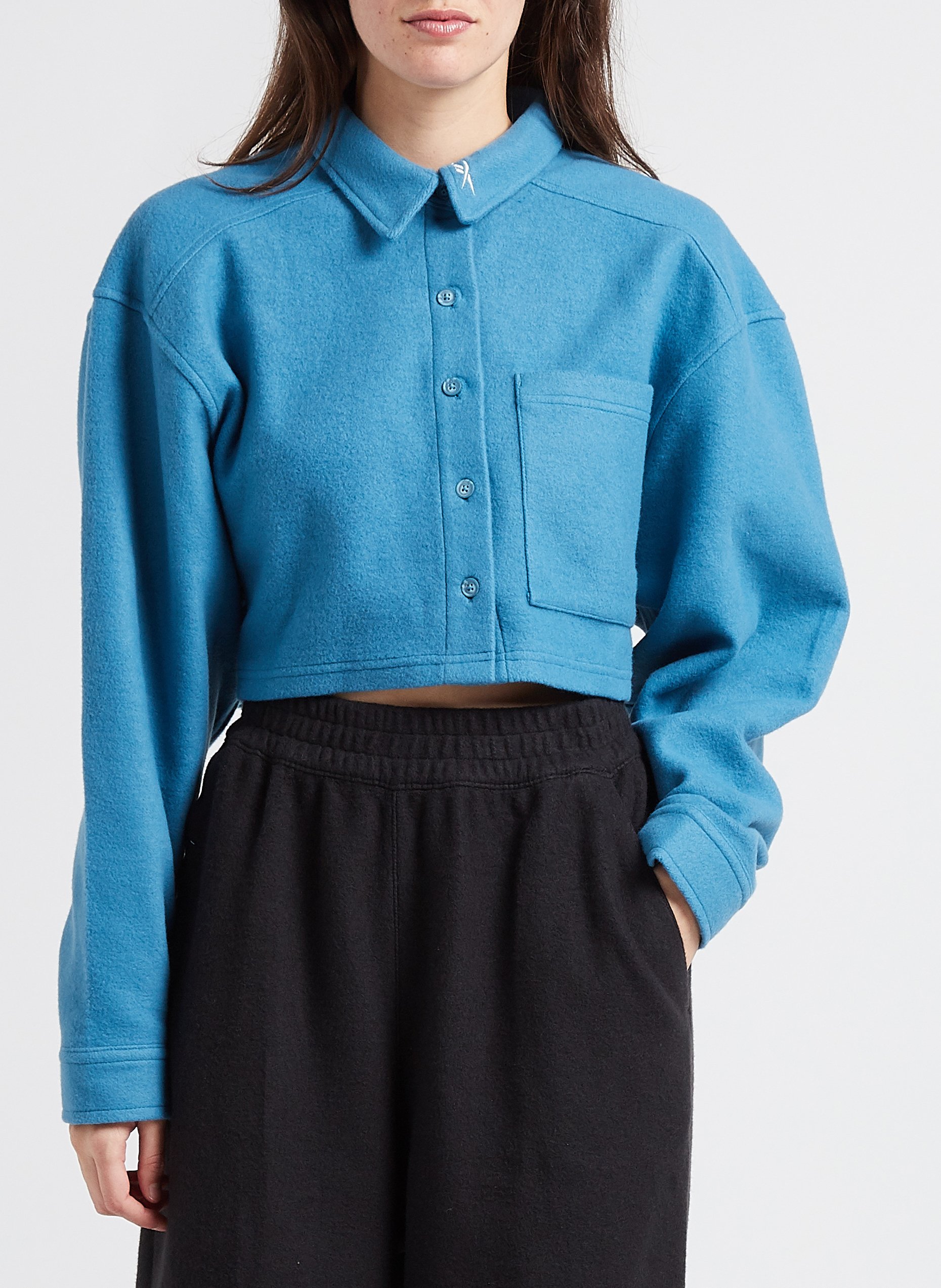 Cropped sweatshirt fabric cardigan with classic collar REEBOK Blue