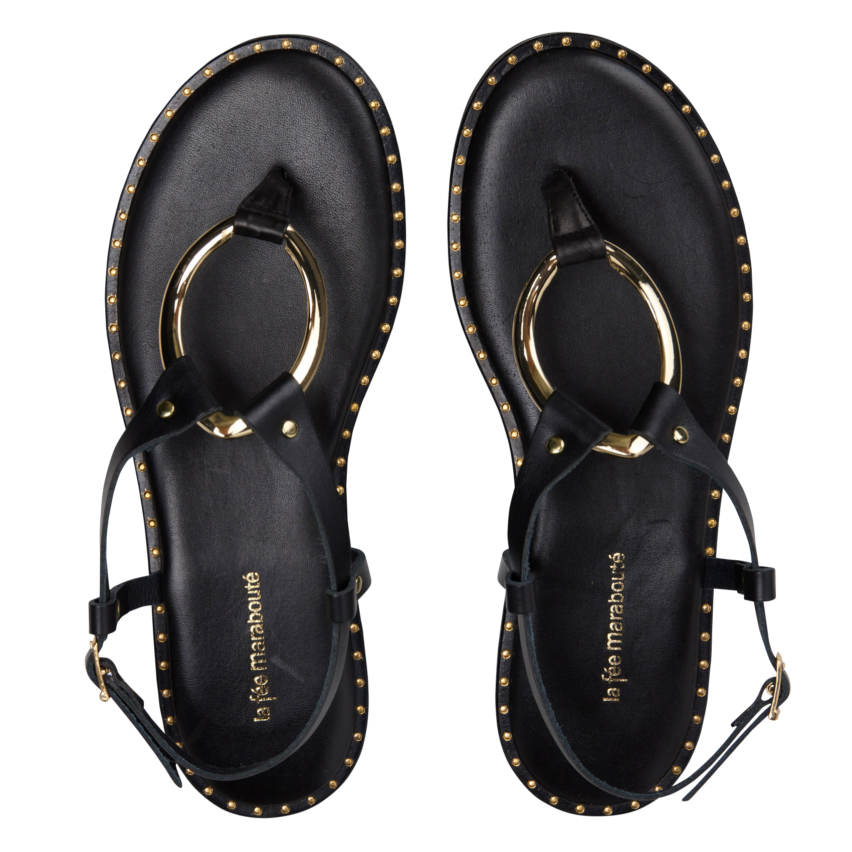 Mixed leather flat sandals LA FEE MARABOUTEE Black