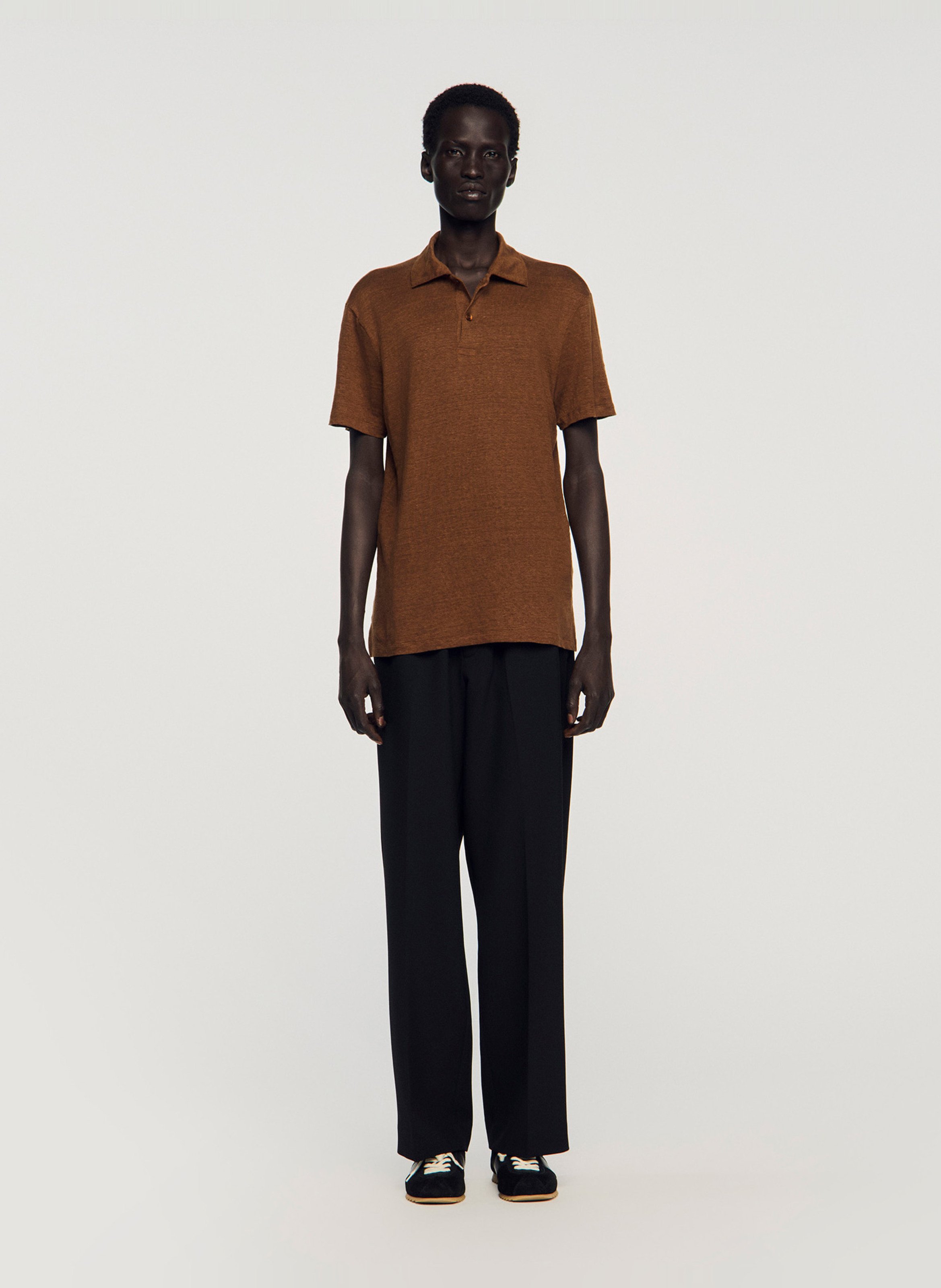 Polo regular-fit en lin SANDRO Beige