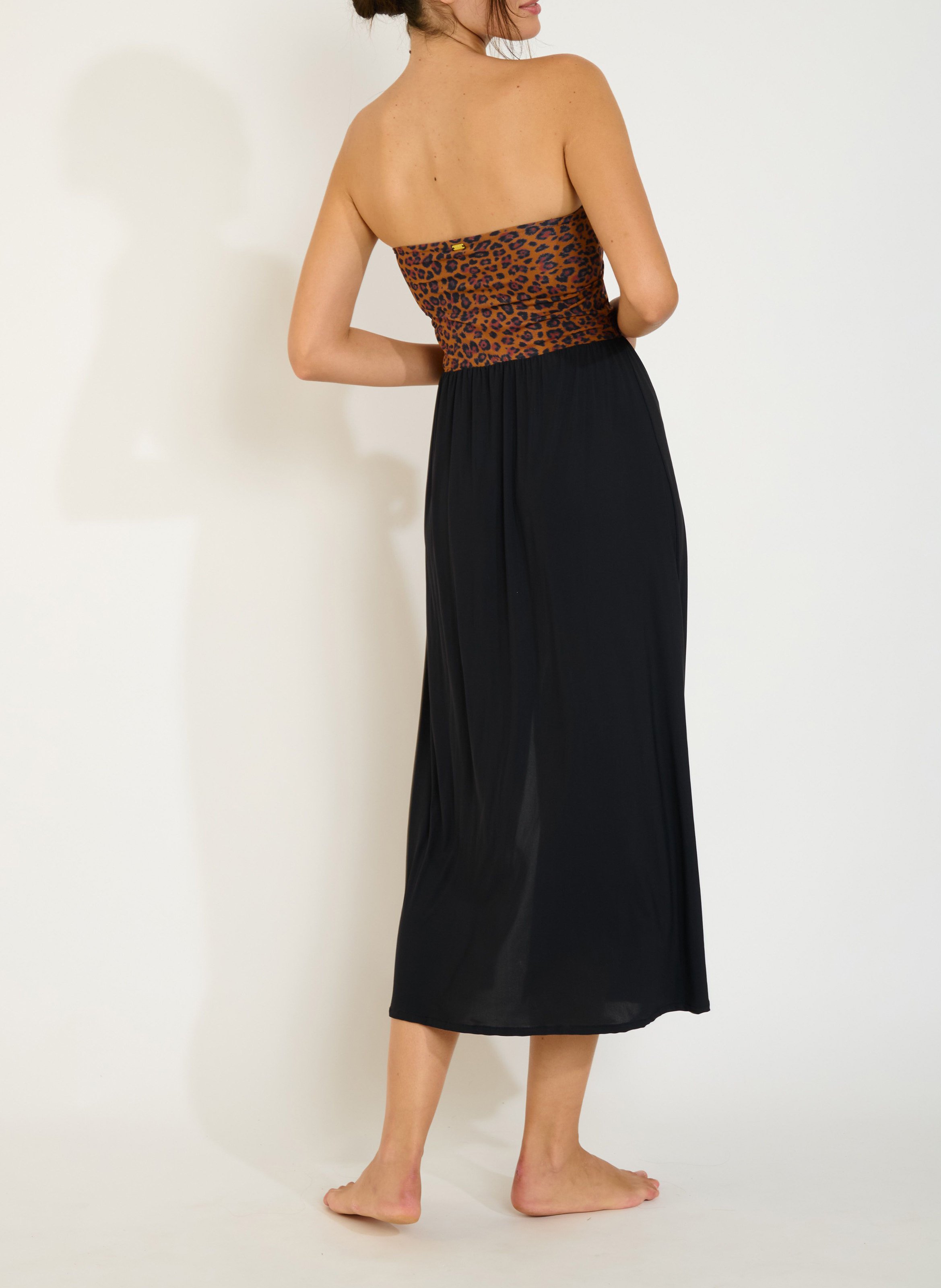 Robe midi bustier léopard  BANANA MOON Marron