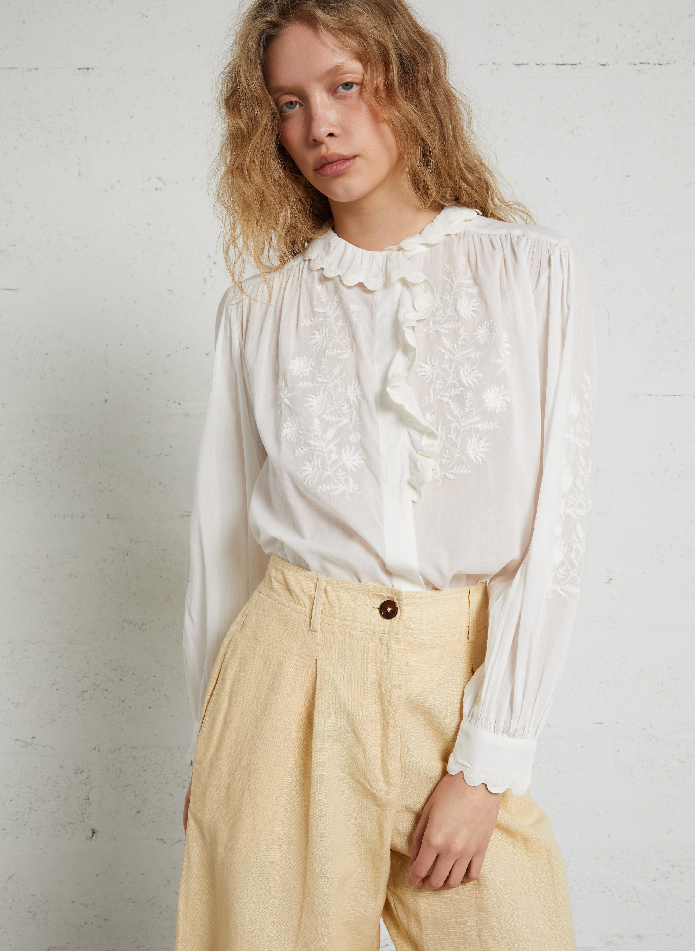 Organic cotton asymmetric collar blouse LOUISE MISHA White