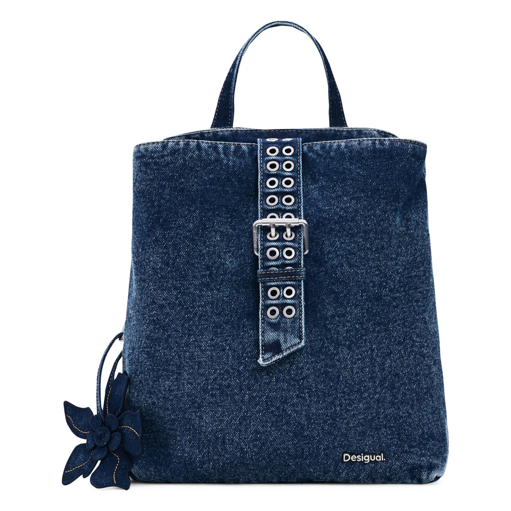 Floral denim backpack DESIGUAL Blue