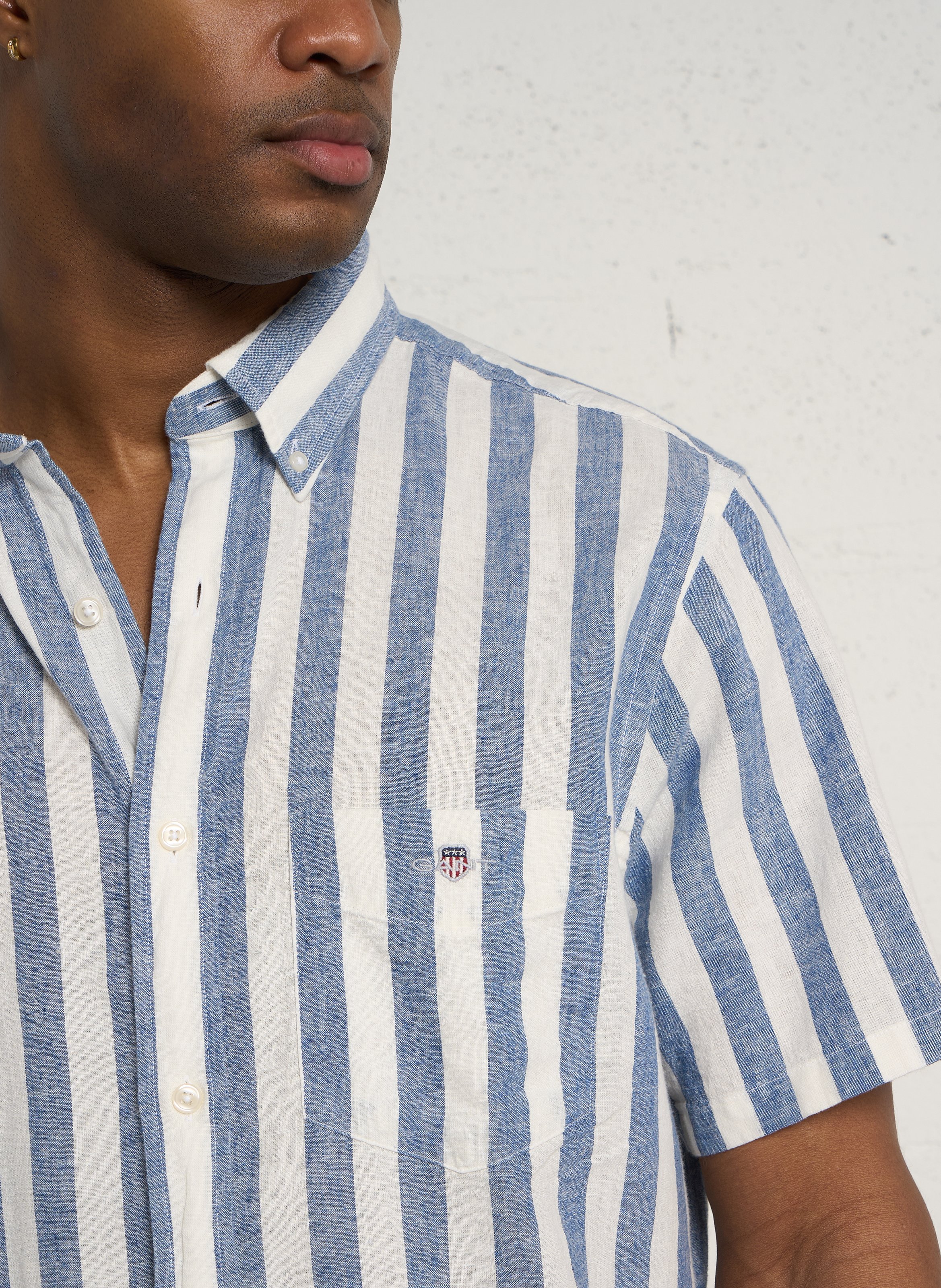 Chemise regular-fit col américain rayée en lin et coton GANT Bleu