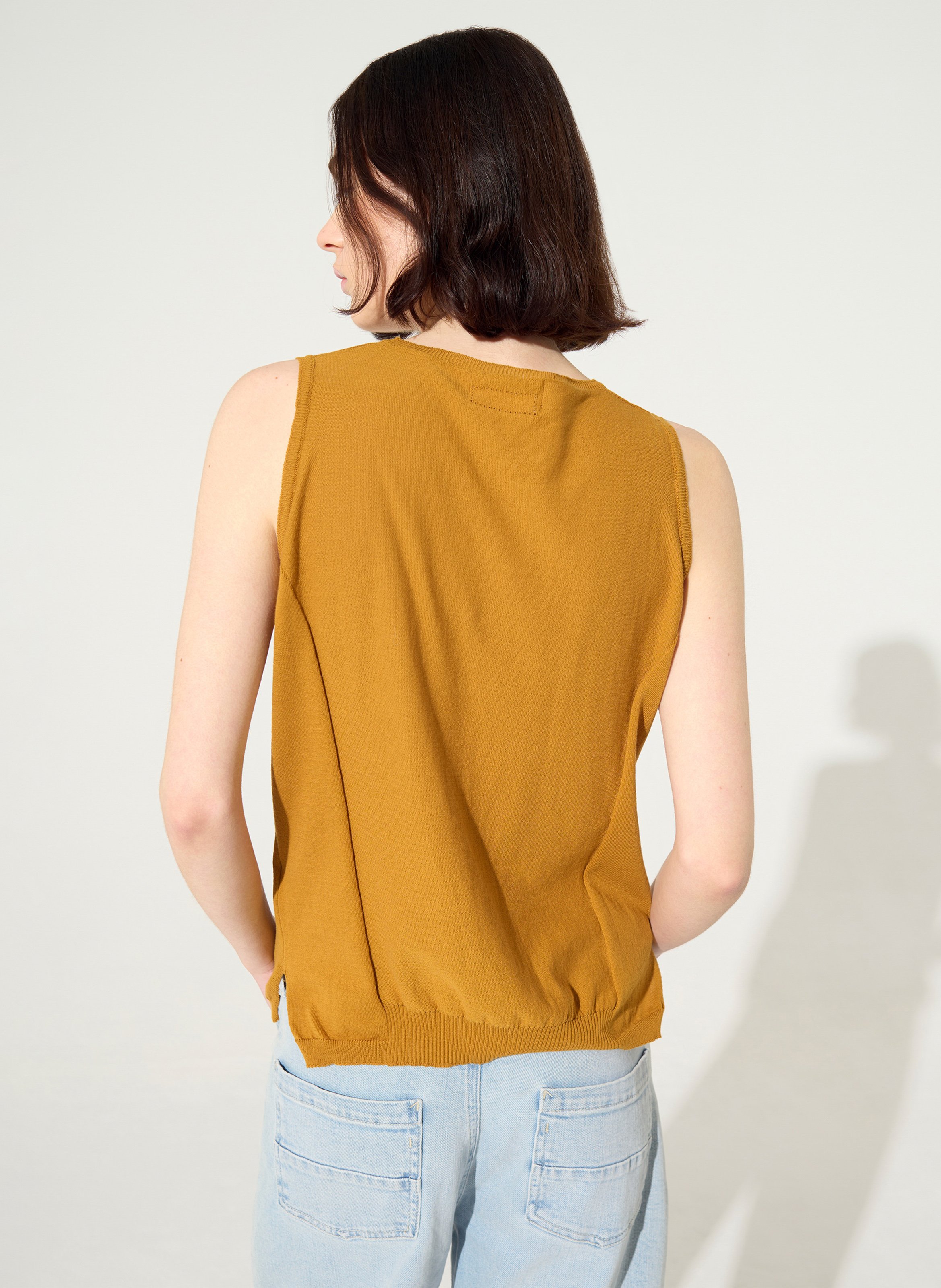 Débardeur droit col rond en coton COTELAC ACOTE Marron