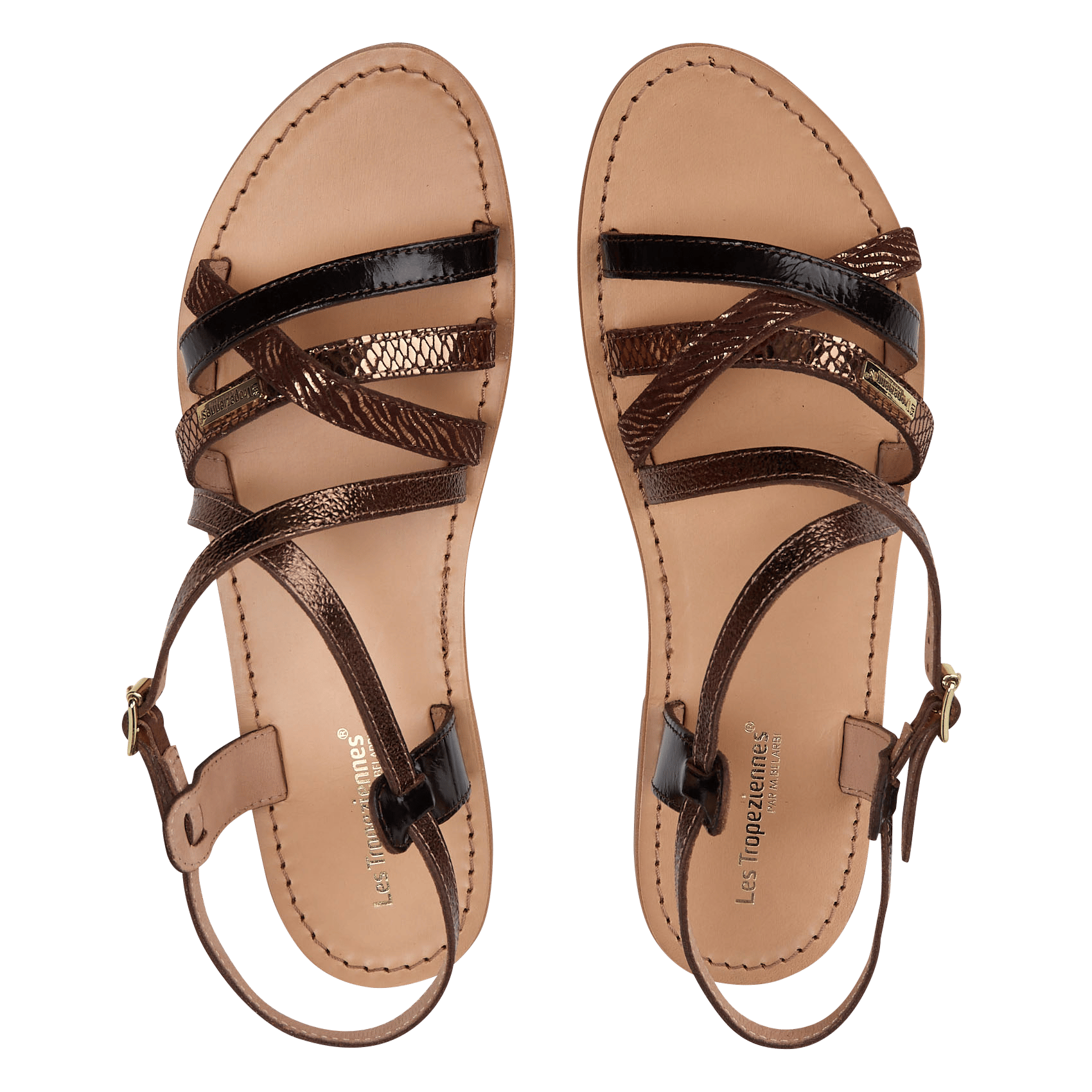 Platte sandalen van buffelleer LES TROPEZIENNES PAR M.BELARBI Bruin