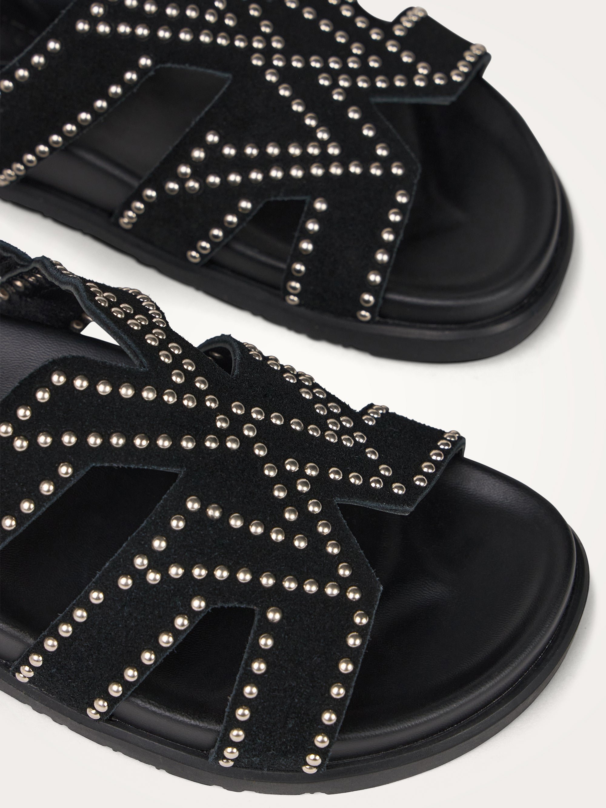 Flat suede sandals with studded straps VANESSA WU Black