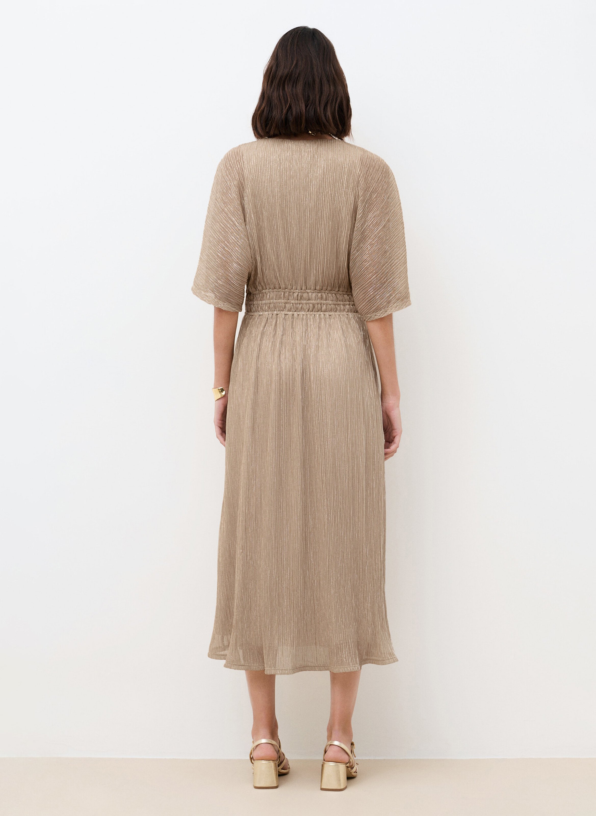 Robe midi col V  CAROLL Doré