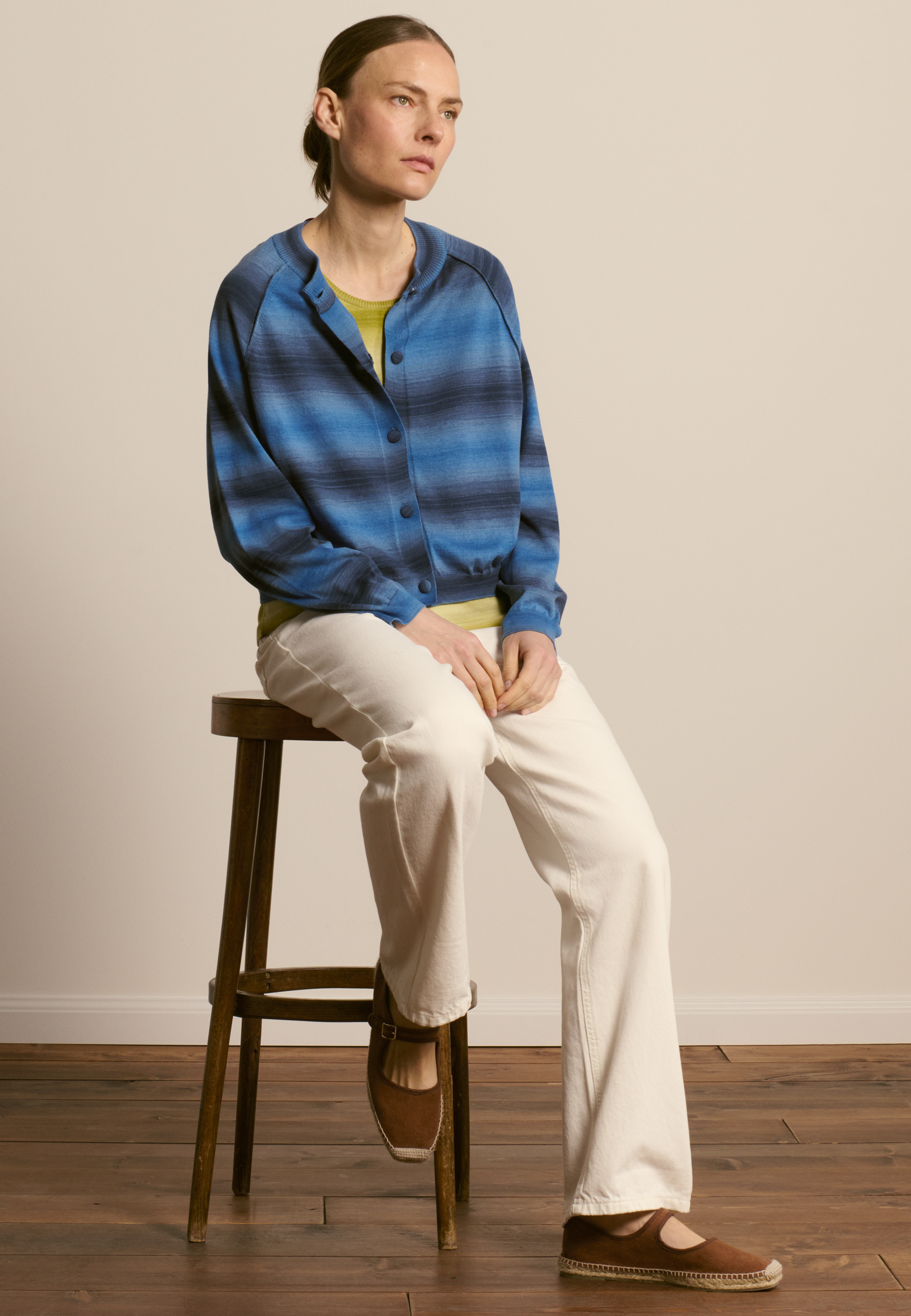 Cardigan à rayures en coton MAISON MONTAGUT Bleu