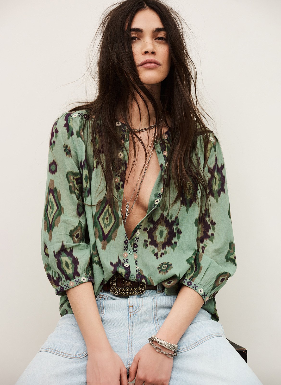 Chemise col classique en coton Vert