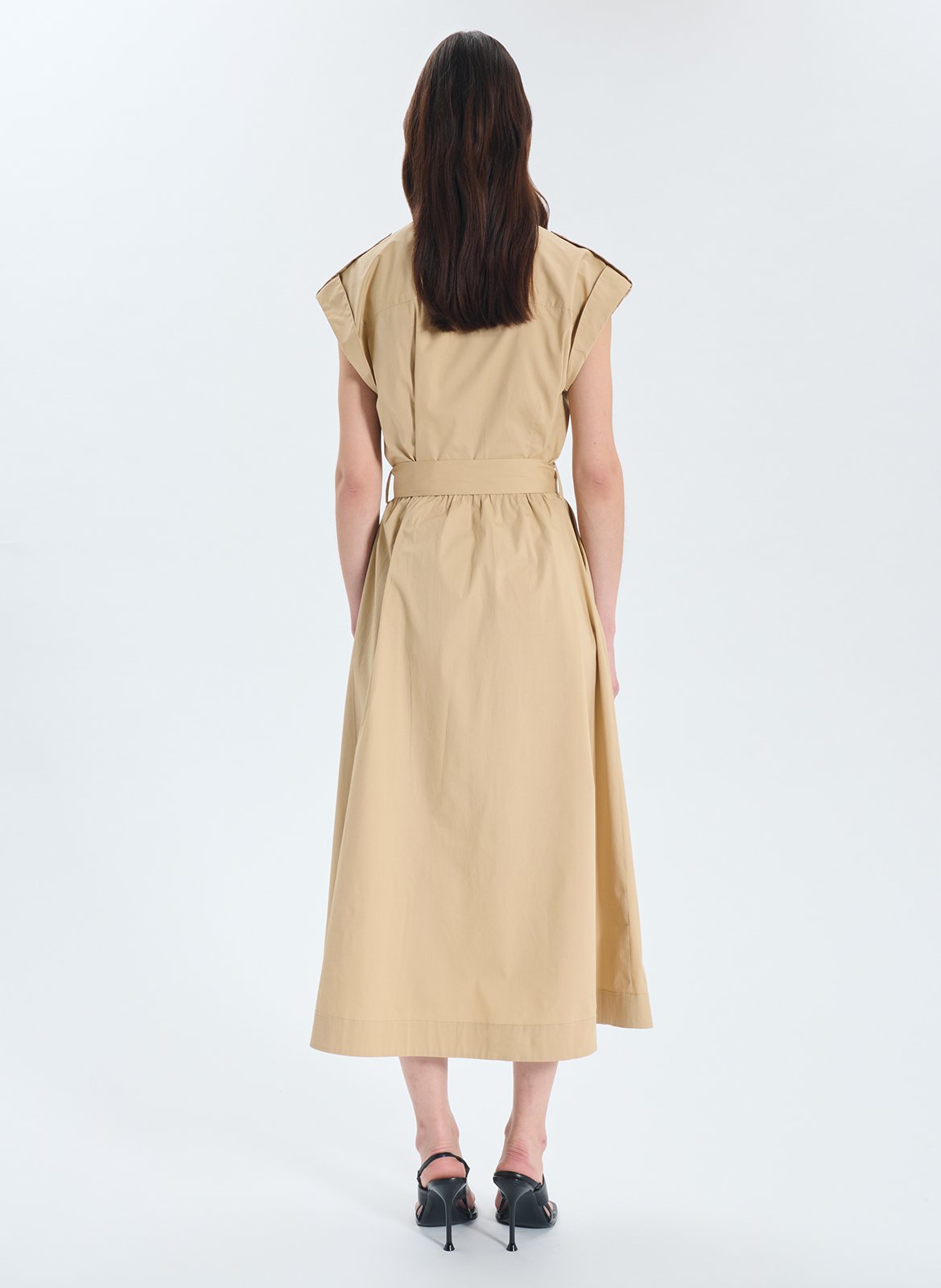Long dress with classic collar in blended cotton ZAPA Beige