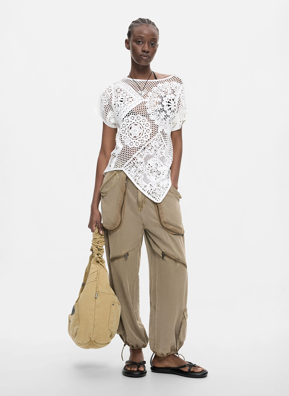 Short-sleeved lace knit top DESIGUAL White