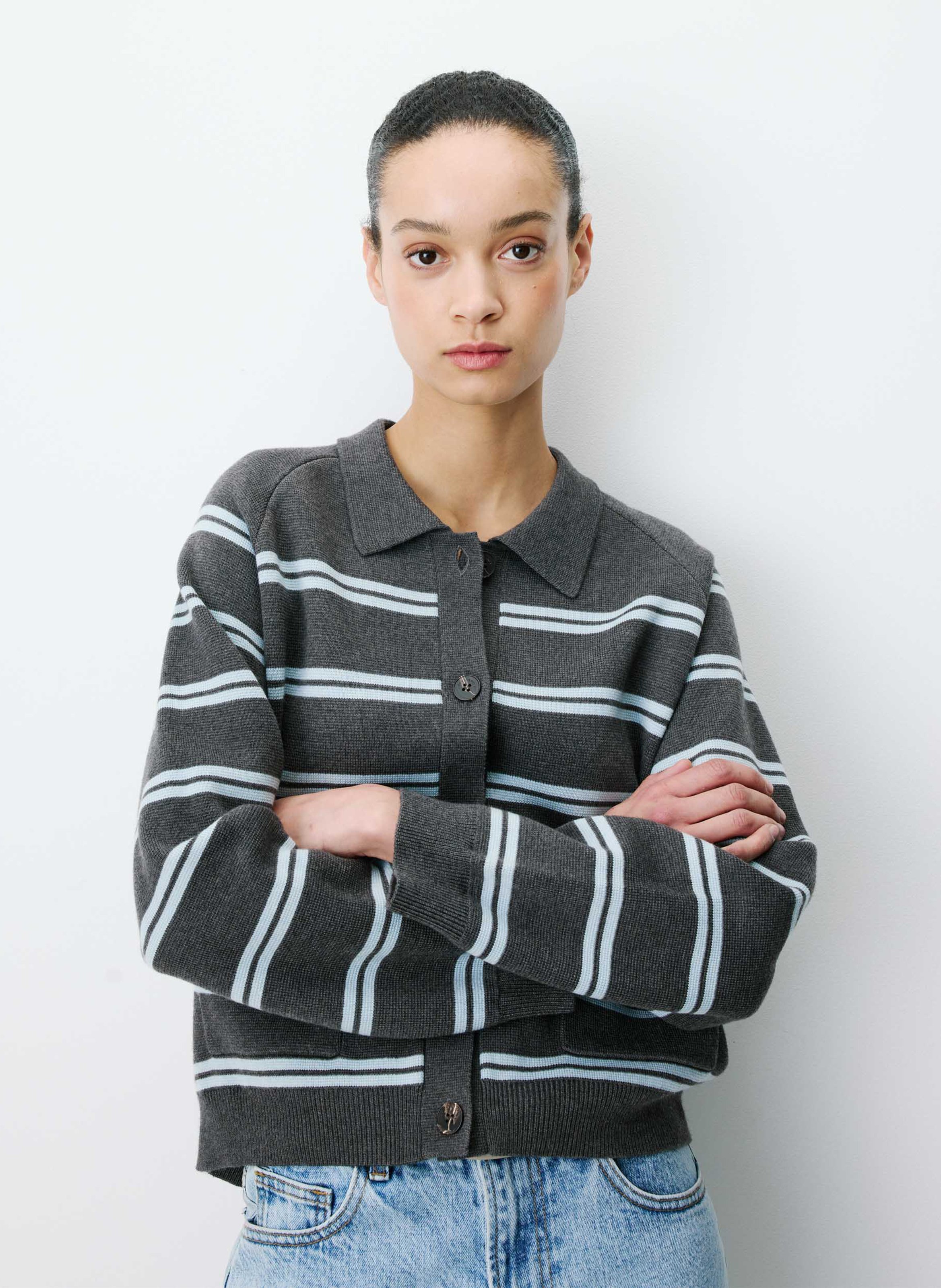 Oversized Striped Vest GRACE ET MILA Black