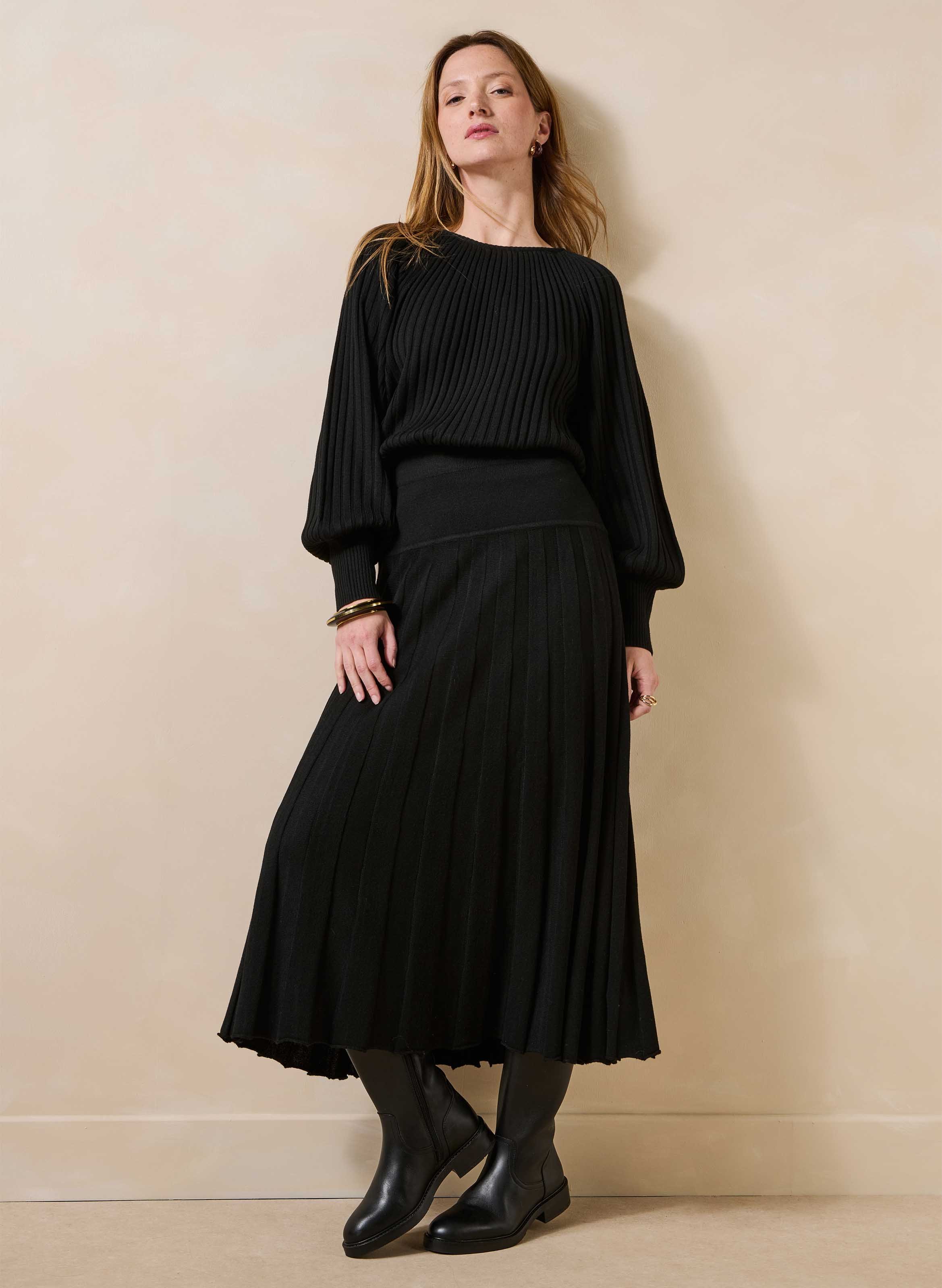Pull en maille à manches chauve-souris LA FEE MARABOUTEE Noir