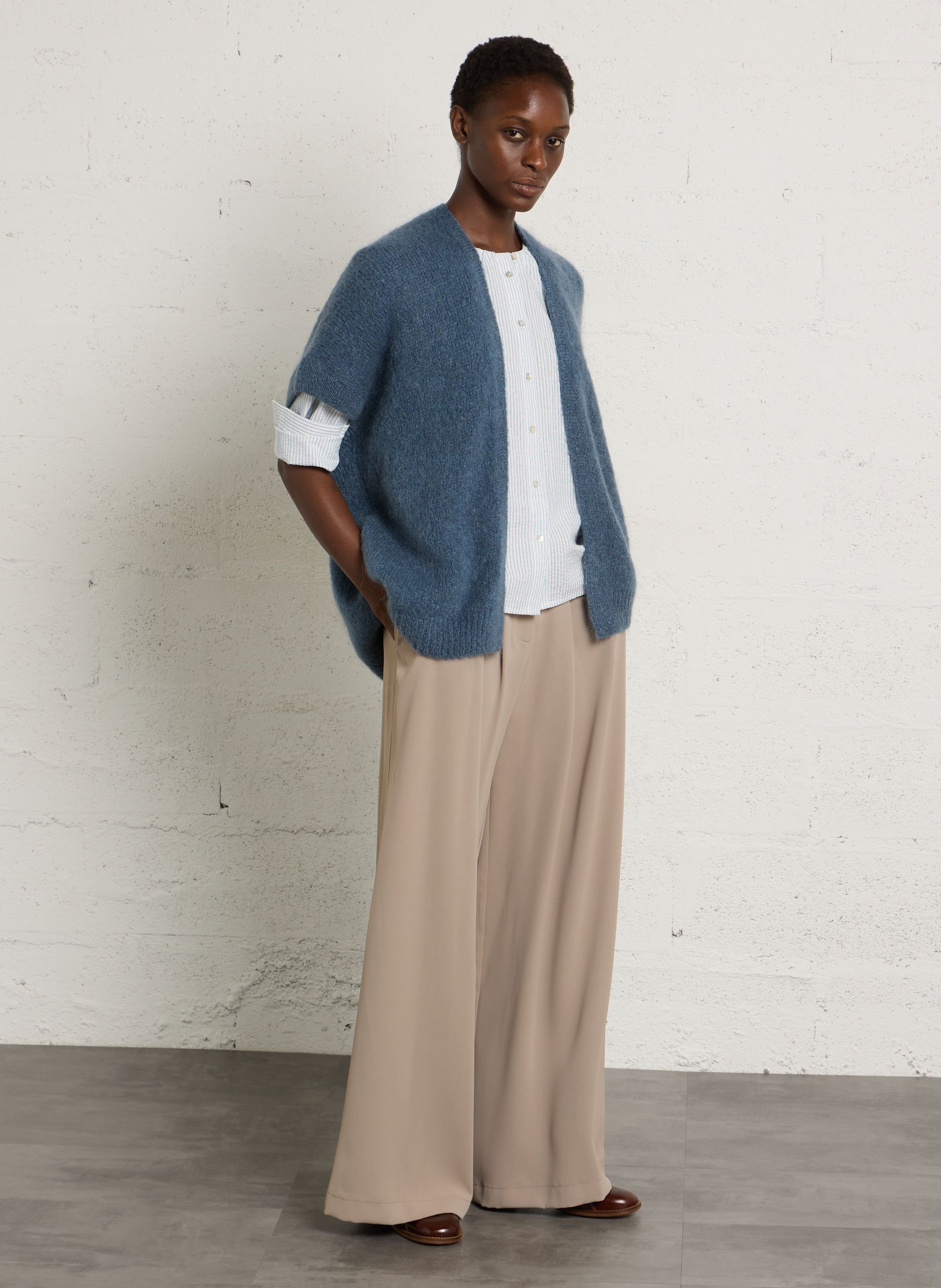 Sleeveless wool-blend cardigan PLEASE Blue