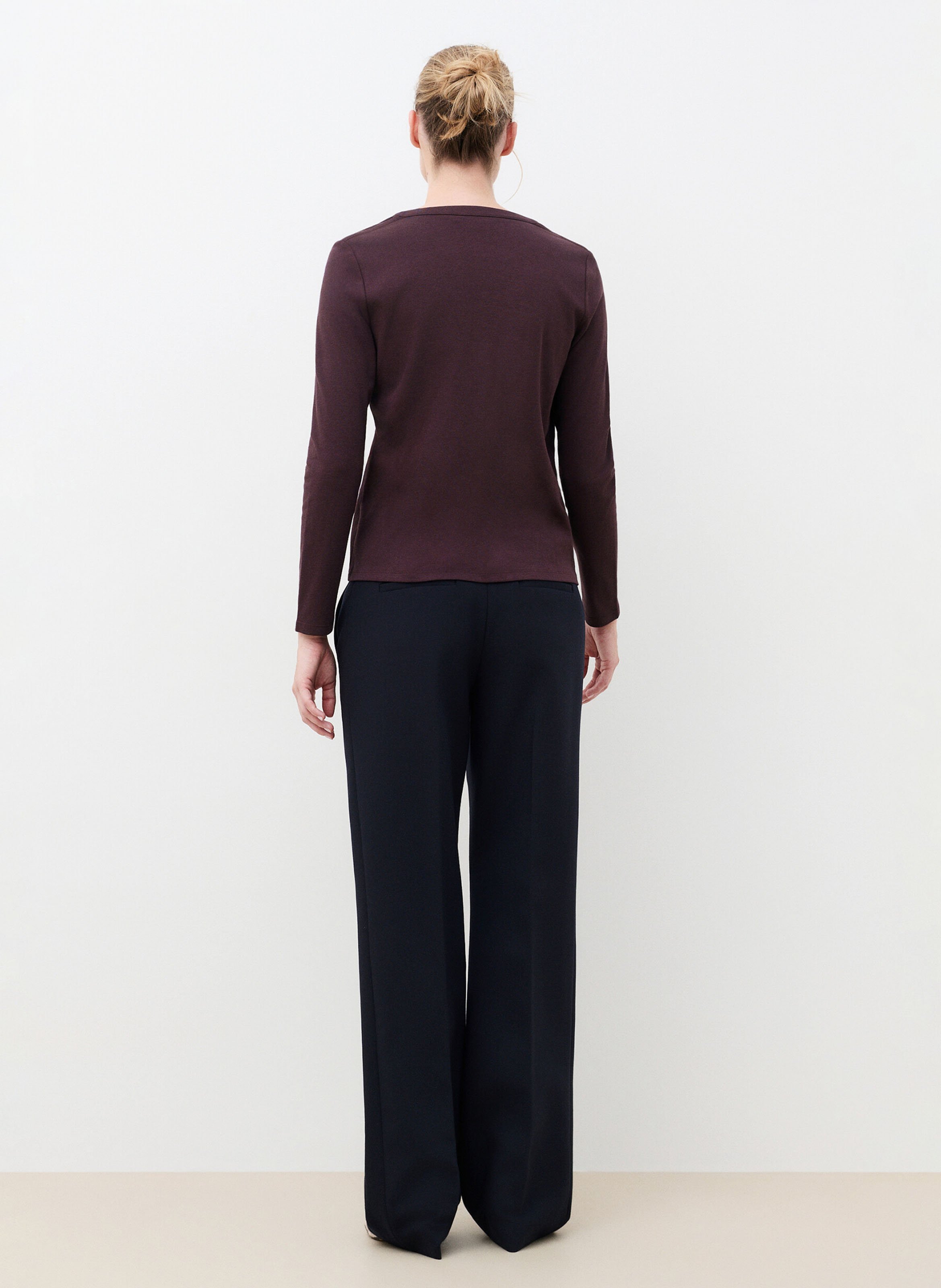 T-shirt met rechte tuniek kraag in effen kleur CAROLL Bruin