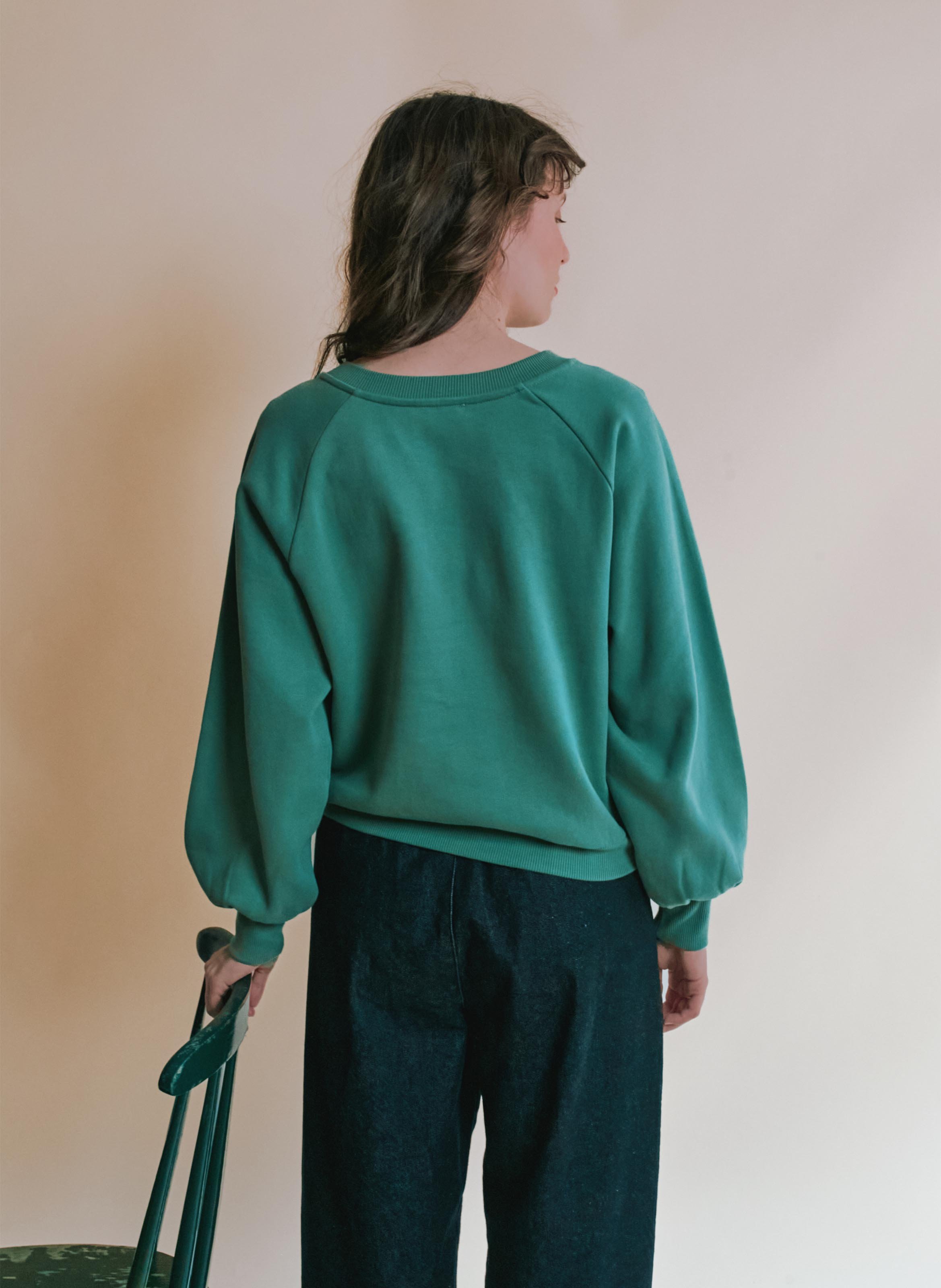 Sweat oversize col rond en coton bio imprimé EMILE ET IDA Vert